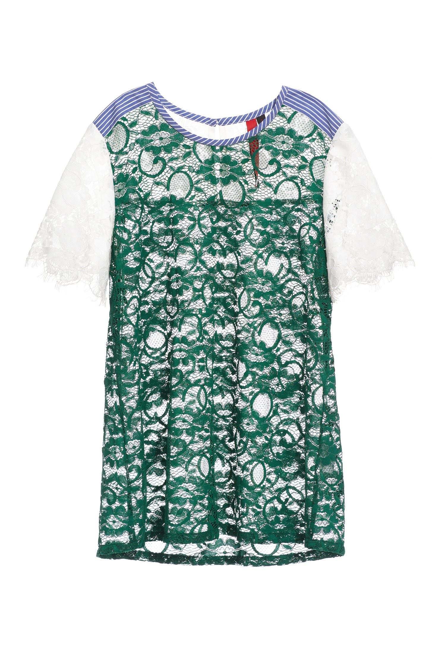 Stitching fashion design short-sleeved top,top,shortsleevetop,lace,lacedtop
