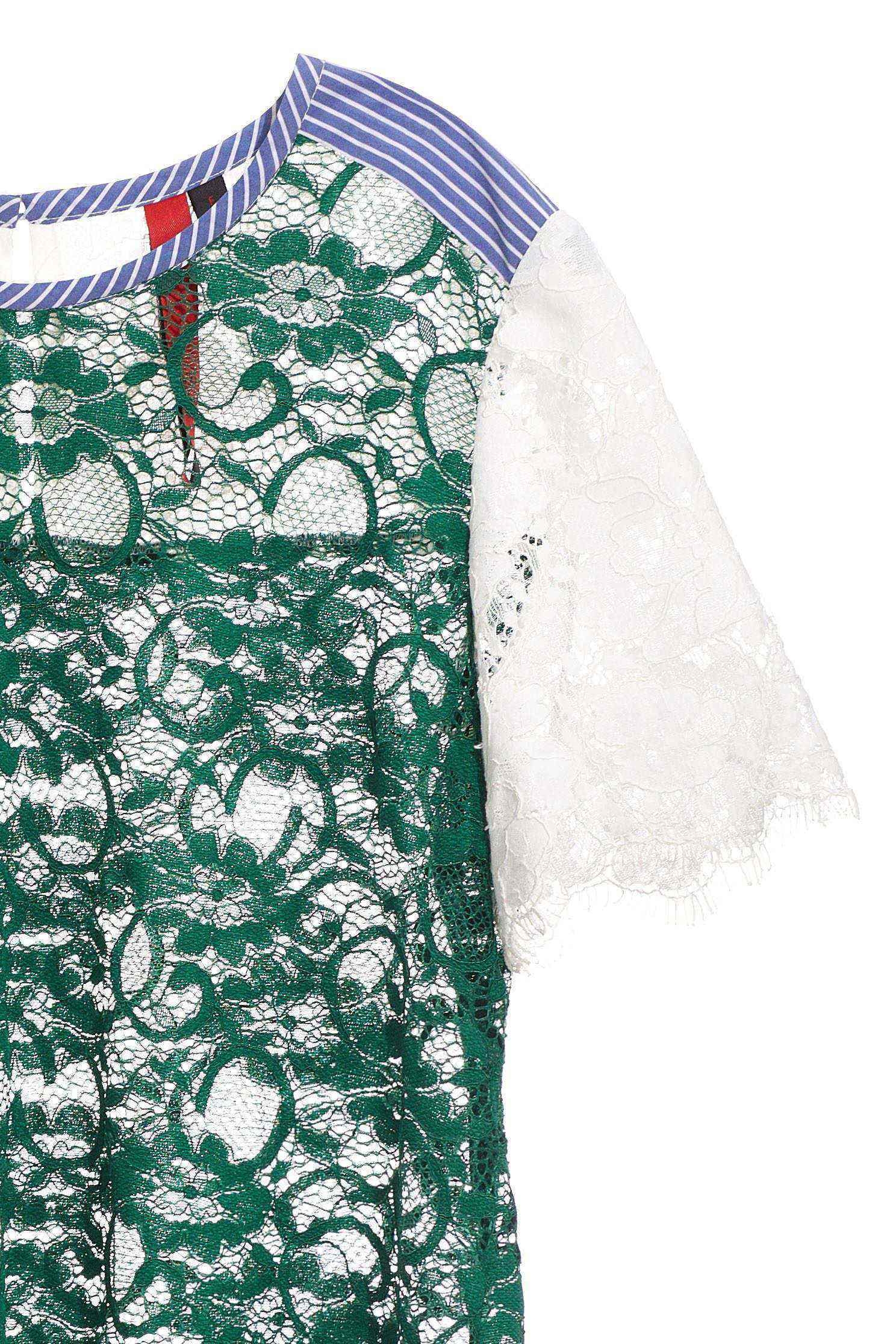 Stitching fashion design short-sleeved top,top,shortsleevetop,lace,lacedtop