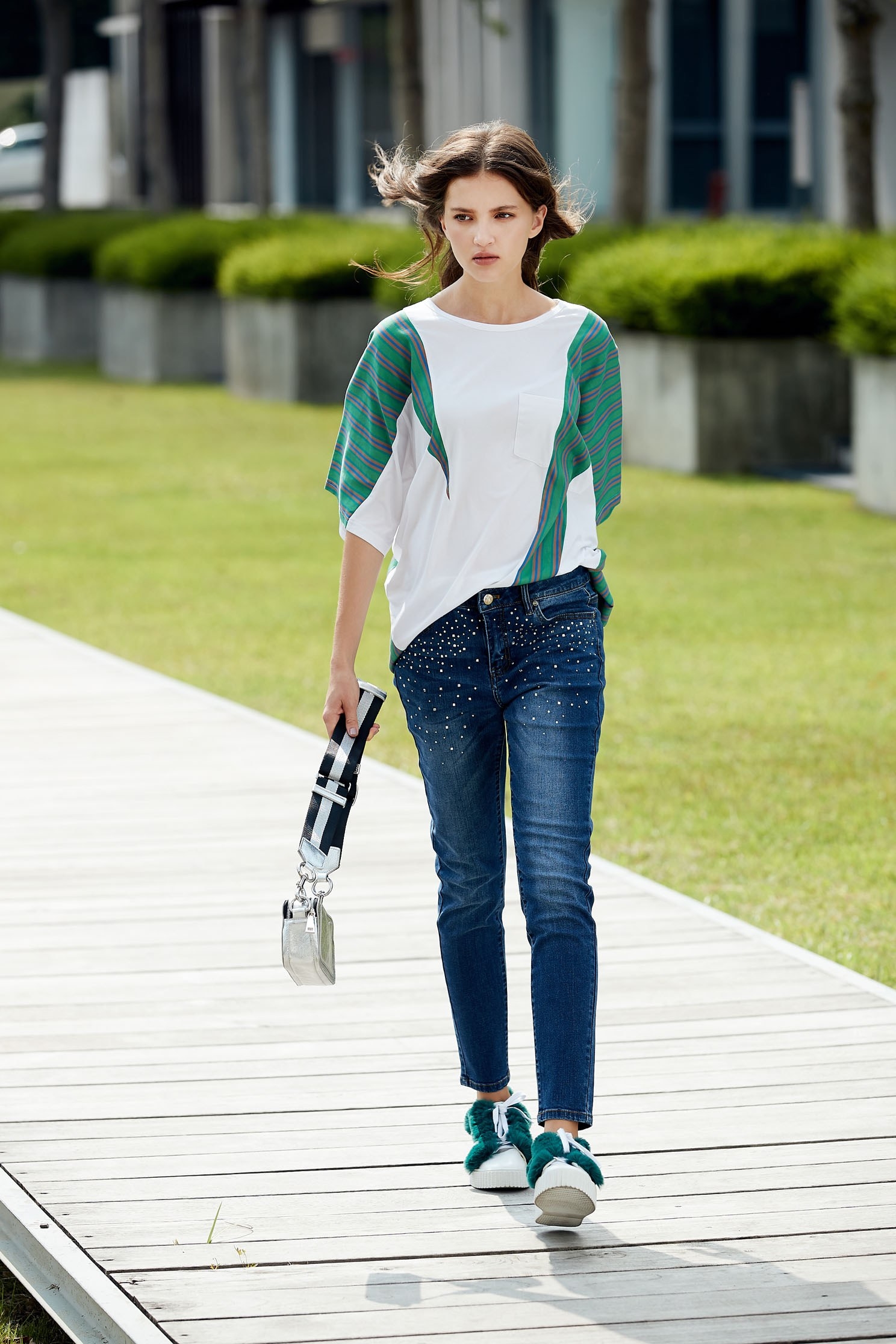 Stitching fashion design five-point sleeve shirt,top,elbowsleevetop,blouse