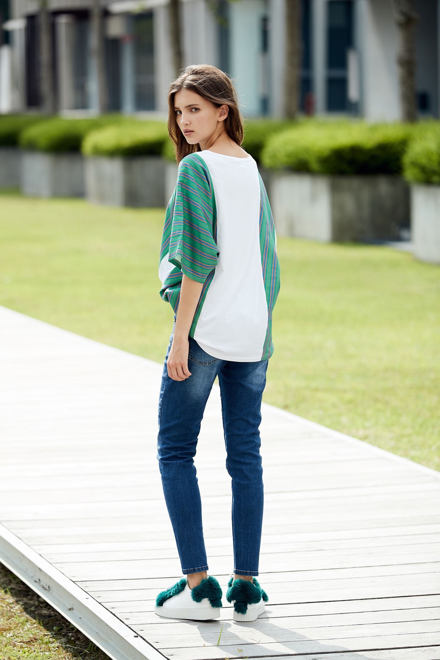 Stitching fashion design five-point sleeve shirt,top,elbowsleevetop,blouse
