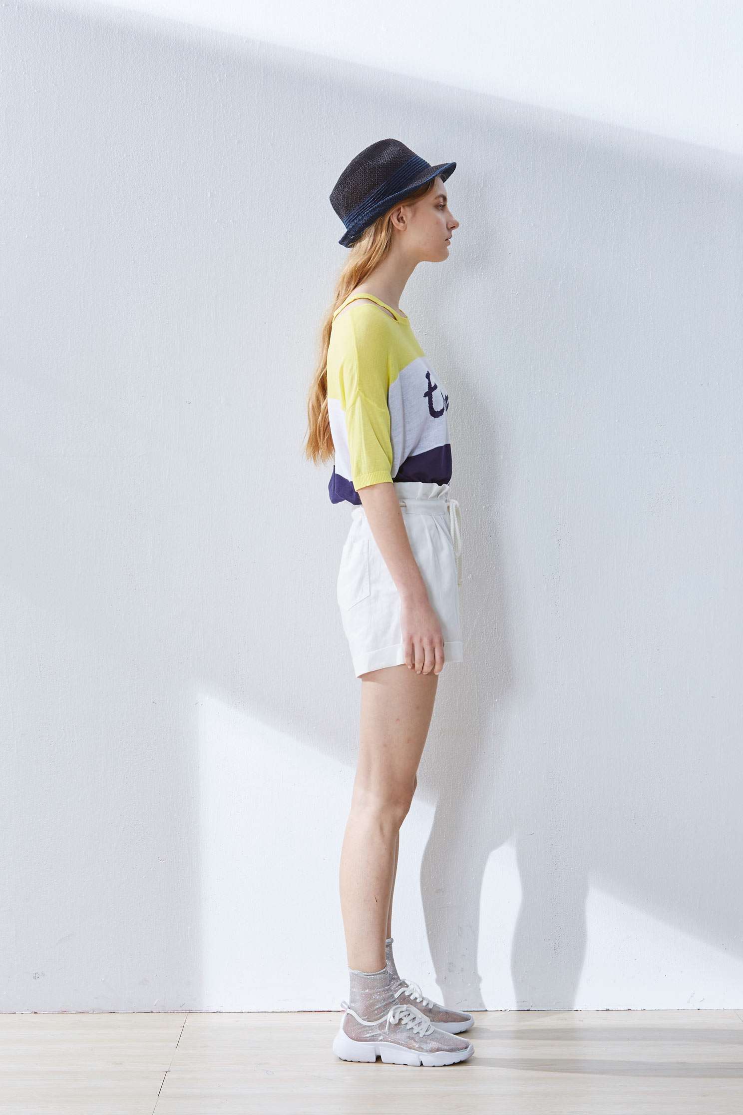 Contrast popular knit top,top,elbowsleevetop,roundnecktop,shortsleevetop,i-select,knitting,knittedtop,knittedtop