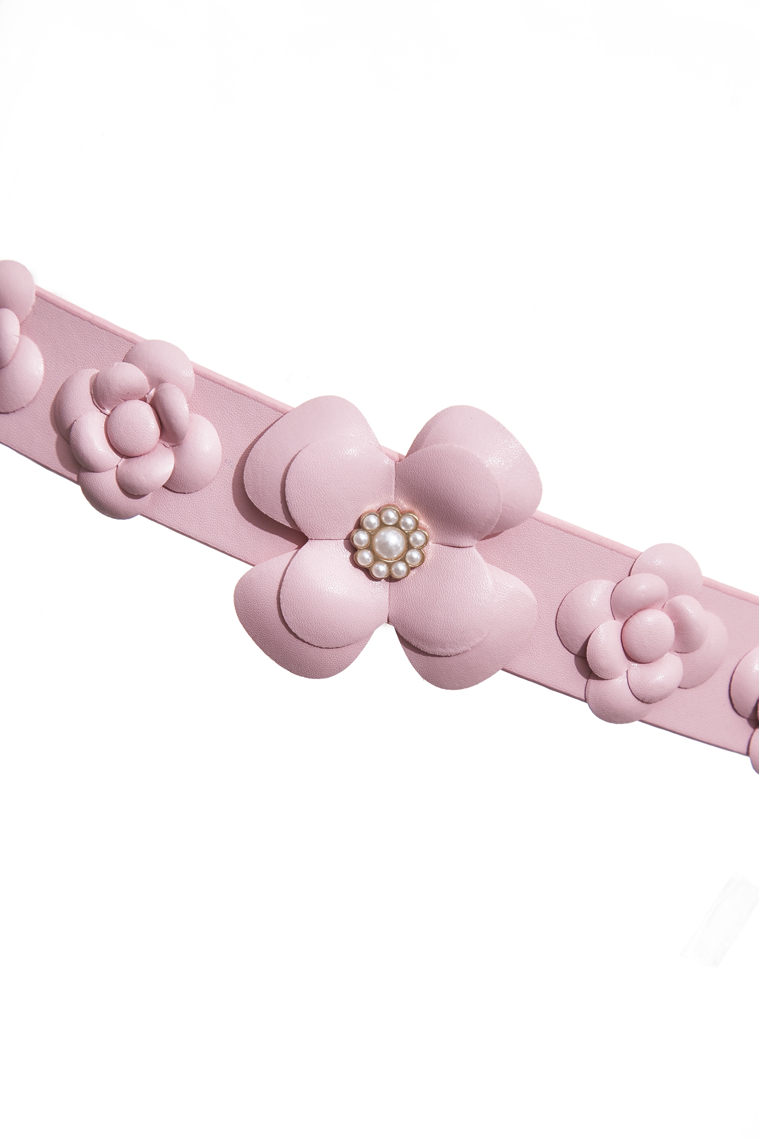 立體花朵牛皮彈性腰帶立體花朵牛皮彈性腰帶,春夏穿搭,珍珠,皮帶,皮革