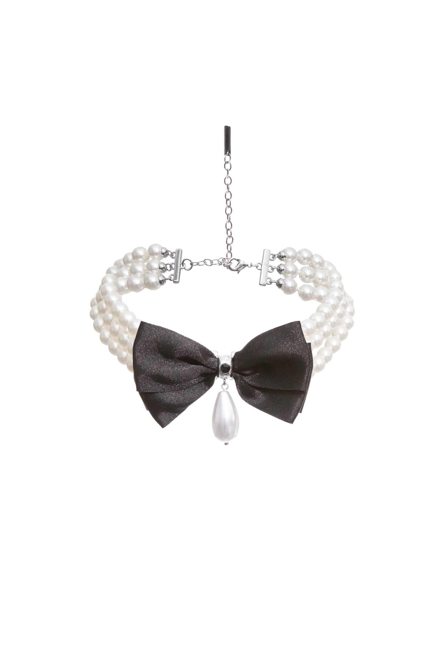 三層珍珠緞面蝴蝶結頸鍊三層珍珠緞面蝴蝶結頸鍊,春夏穿搭,珍珠,蝴蝶結,項鍊