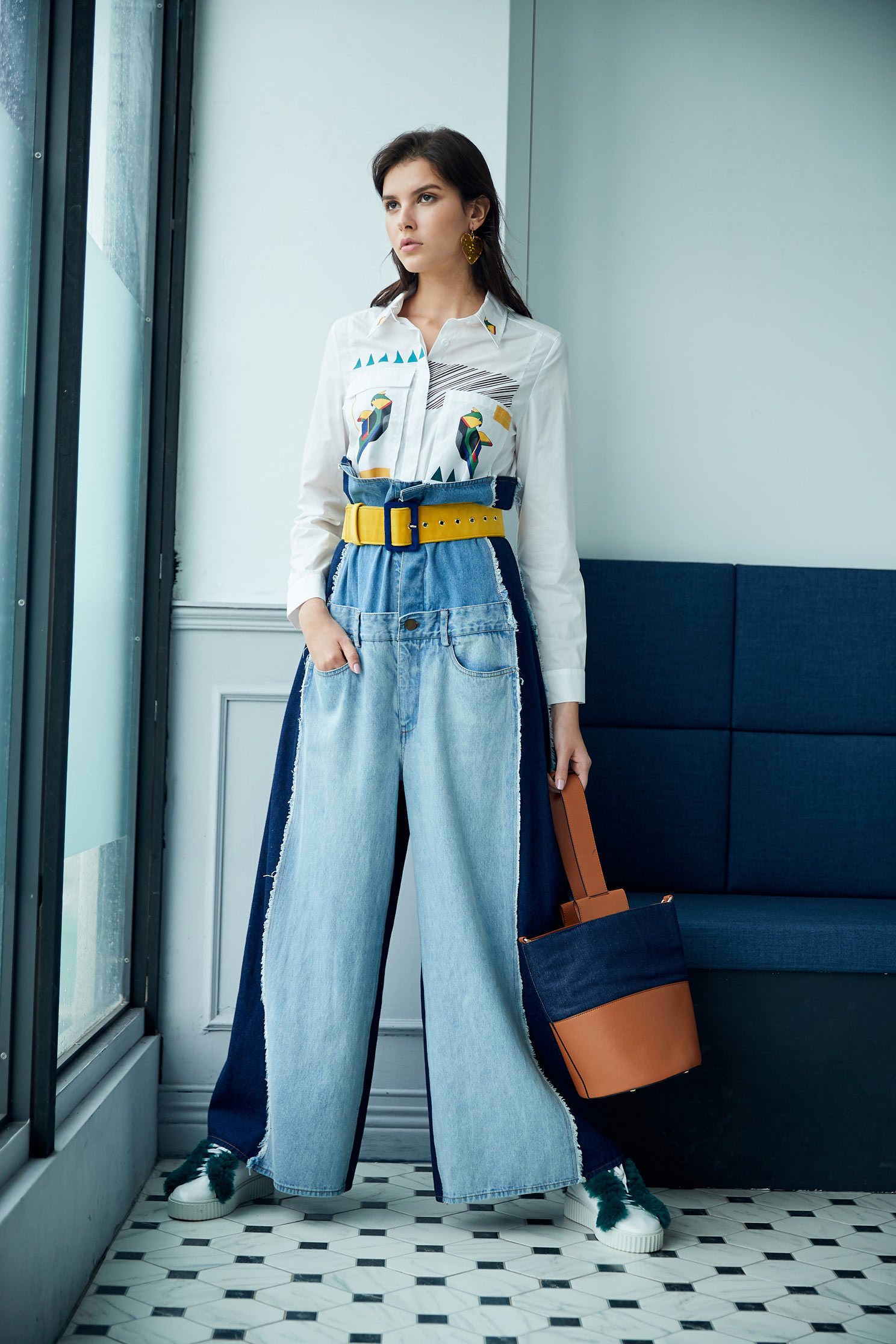 Casual Contrast Color hand bag,tanning,slingbag,cowboy,leather,shoulderbag