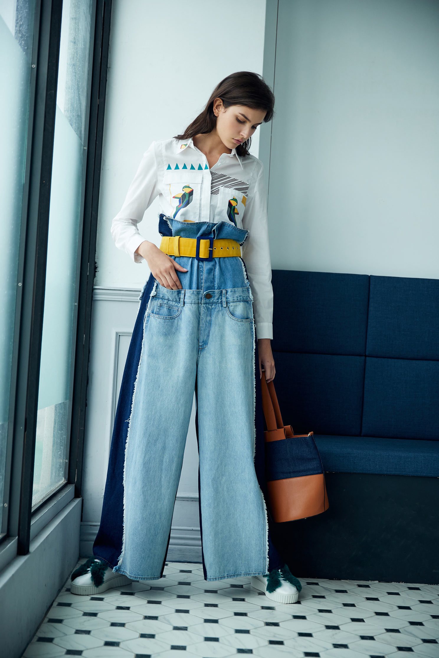 Casual Contrast Color hand bag,tanning,slingbag,cowboy,leather,shoulderbag