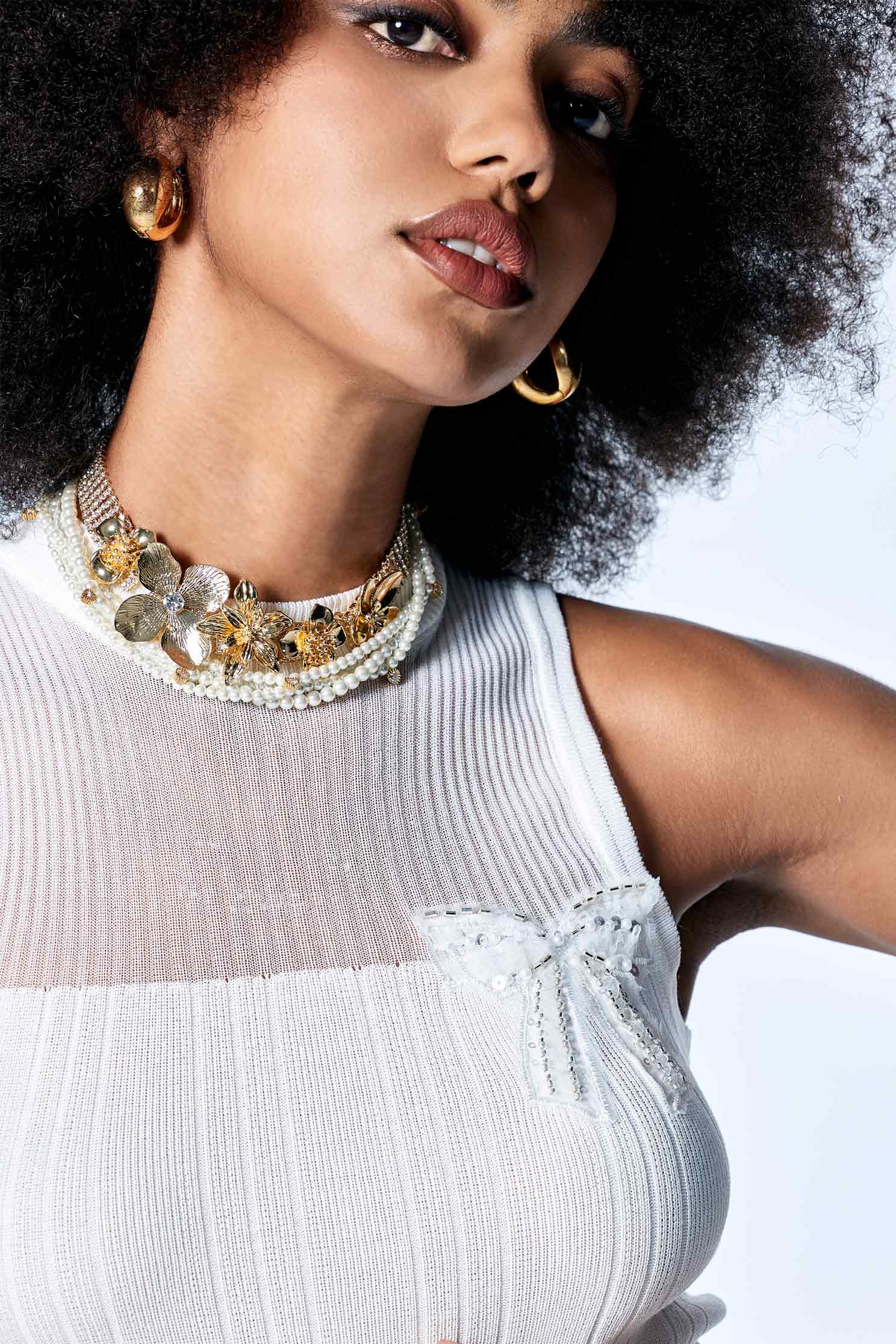 水鑽裝飾花朵頸鏈水鑽裝飾花朵頸鏈,一般洋裝,春夏穿搭,項鍊