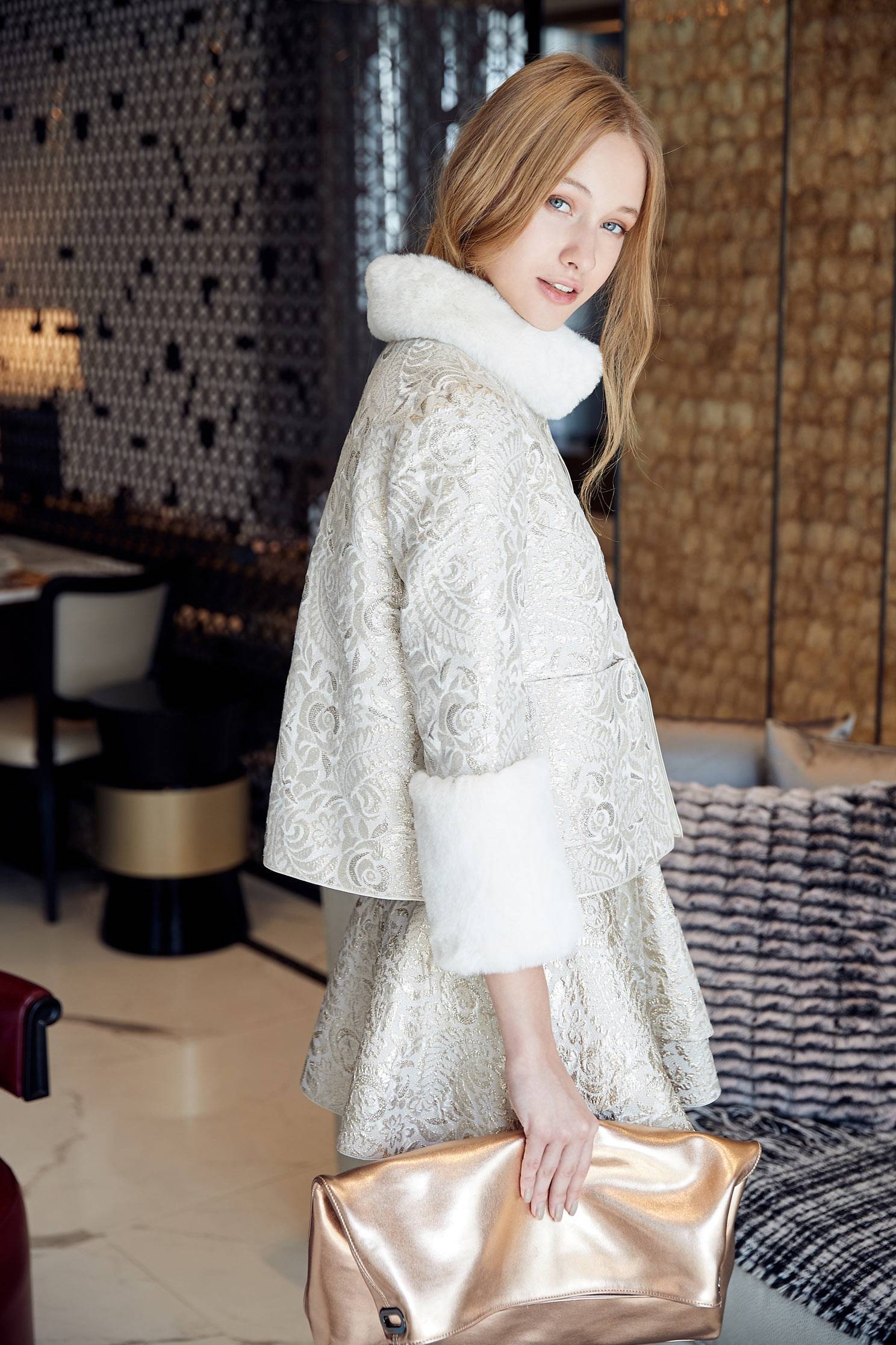 faux fur tirim collar floral jacket,outerwear,longsleeveouterwear