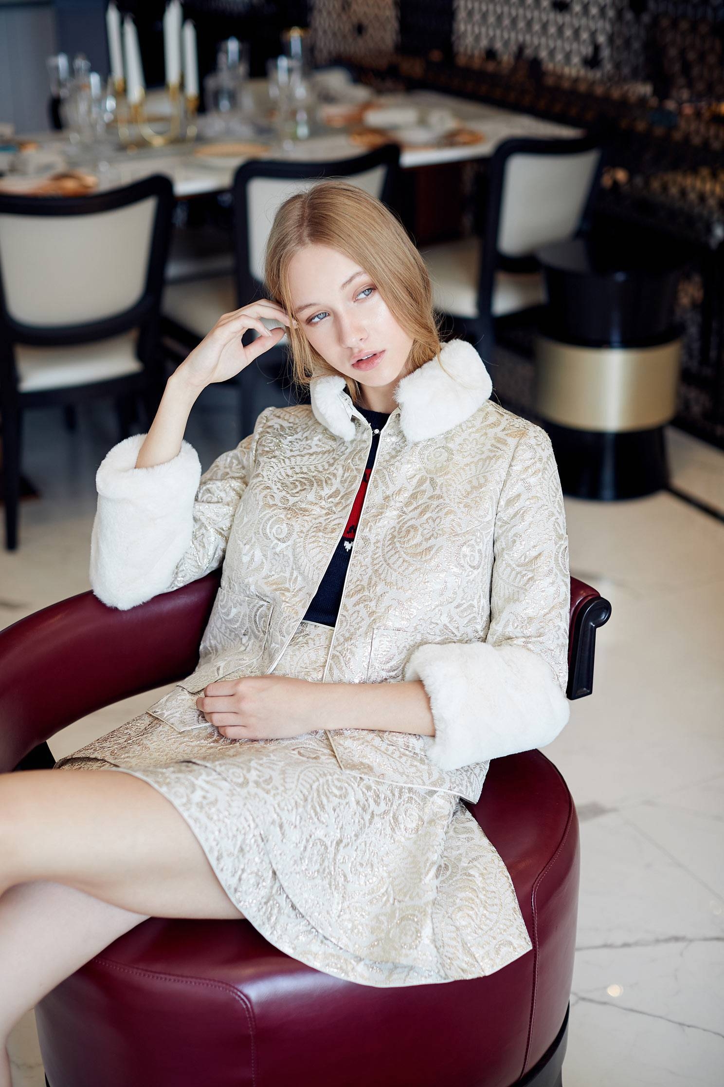 faux fur tirim collar floral jacket,outerwear,longsleeveouterwear