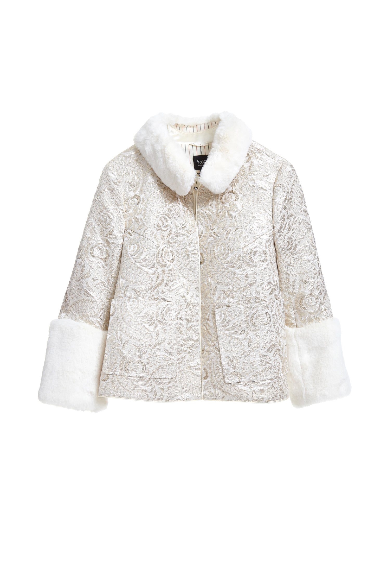 faux fur tirim collar floral jacket,outerwear,longsleeveouterwear