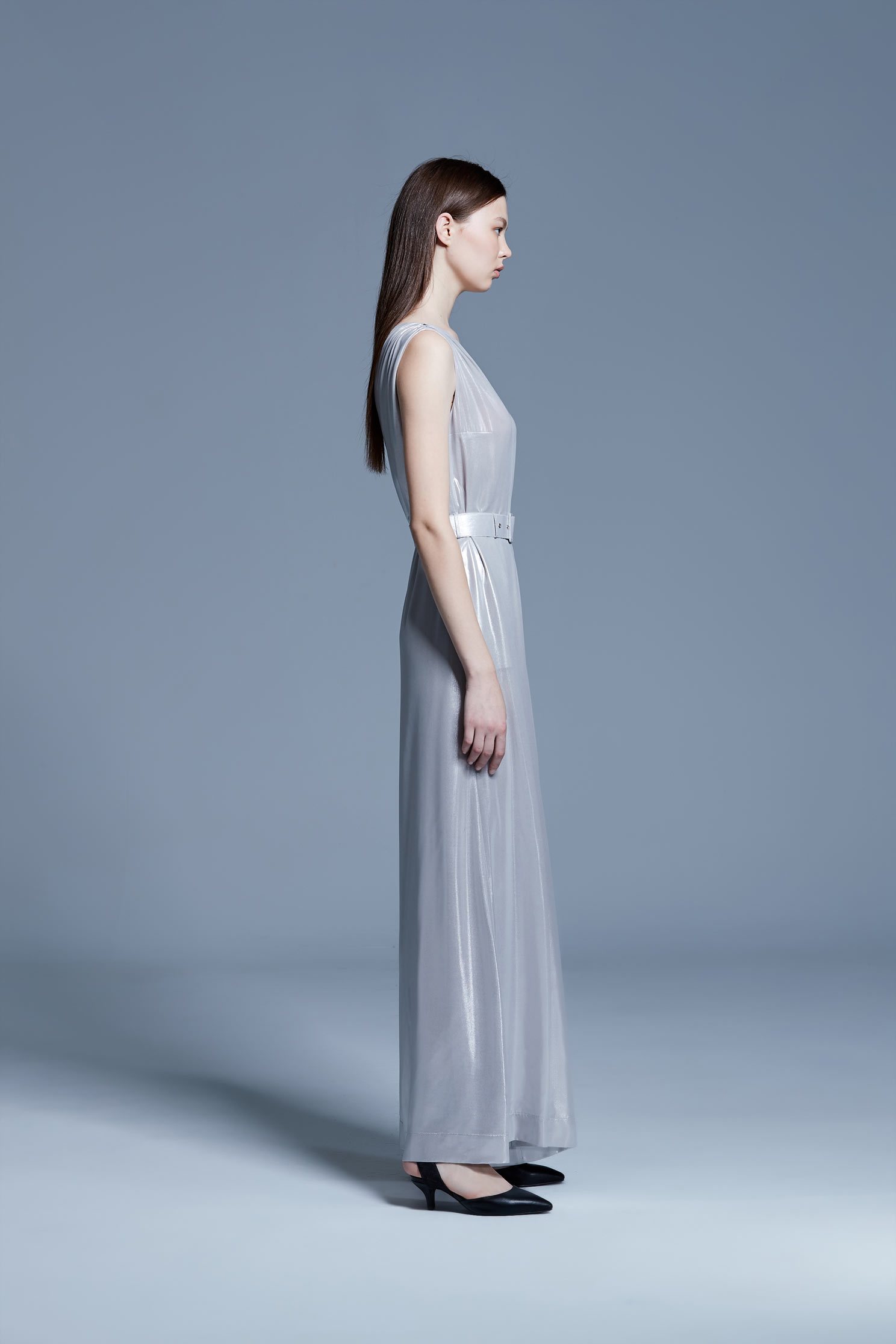 Water-light silver satin jumpsuit wide-leg pants,culottespants,cocktaildress,eveningwear,pants,jumpsuit