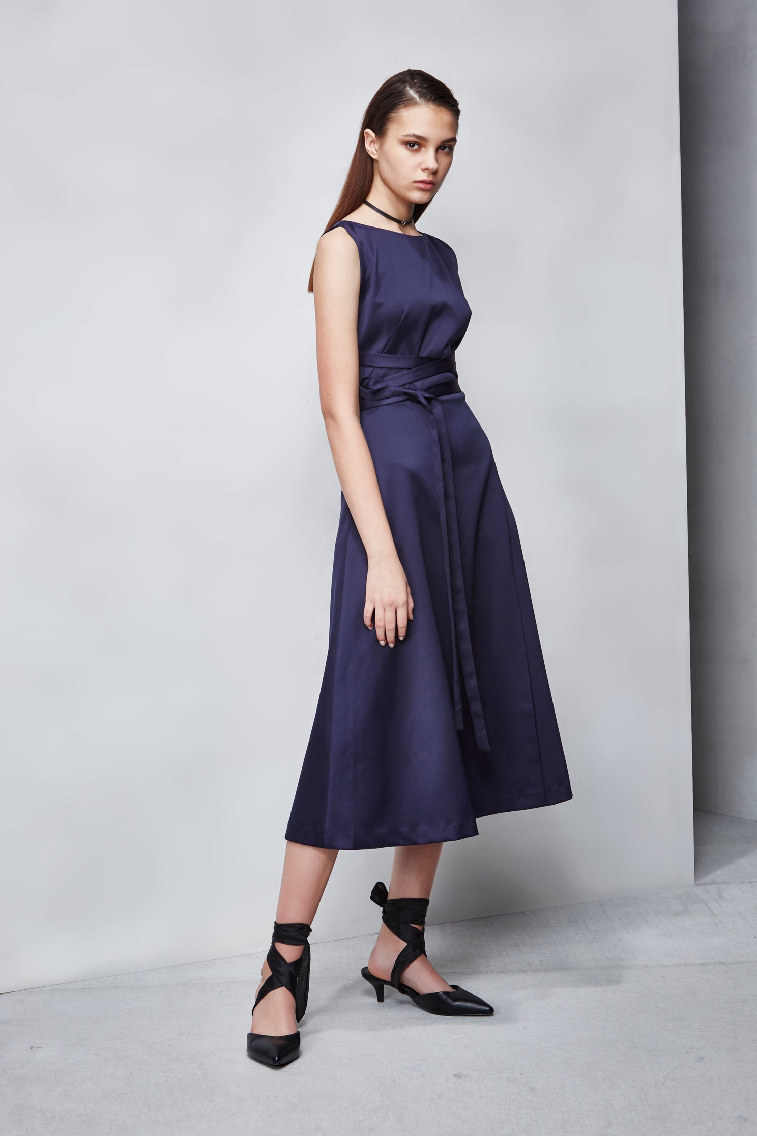 Cross ribbon blue satin dress,Cocktail Dress,無袖洋裝,Evening Wear,Lace,Lace Dress