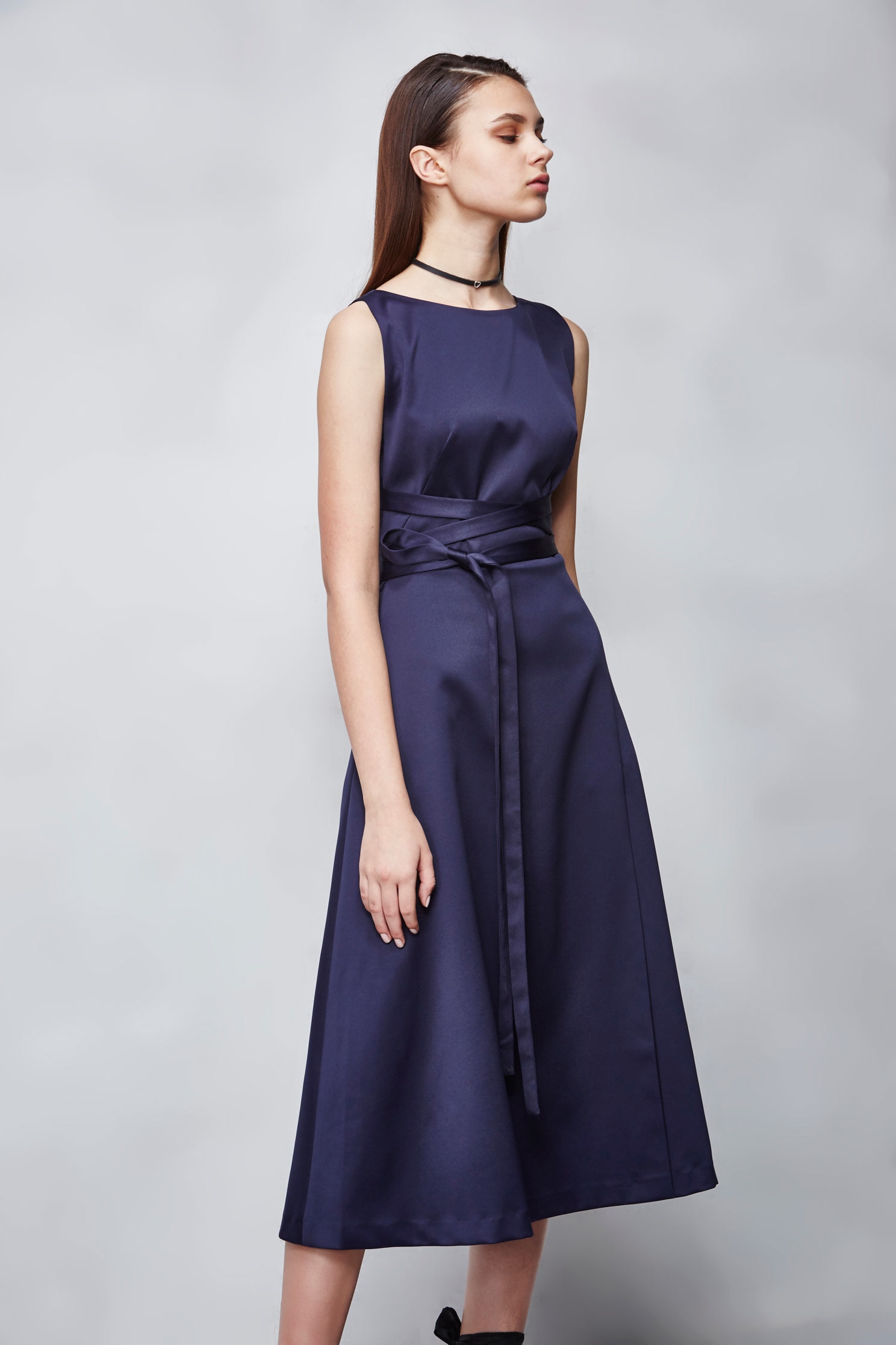 Cross ribbon blue satin dress,Cocktail Dress,無袖洋裝,Evening Wear,Lace,Lace Dress
