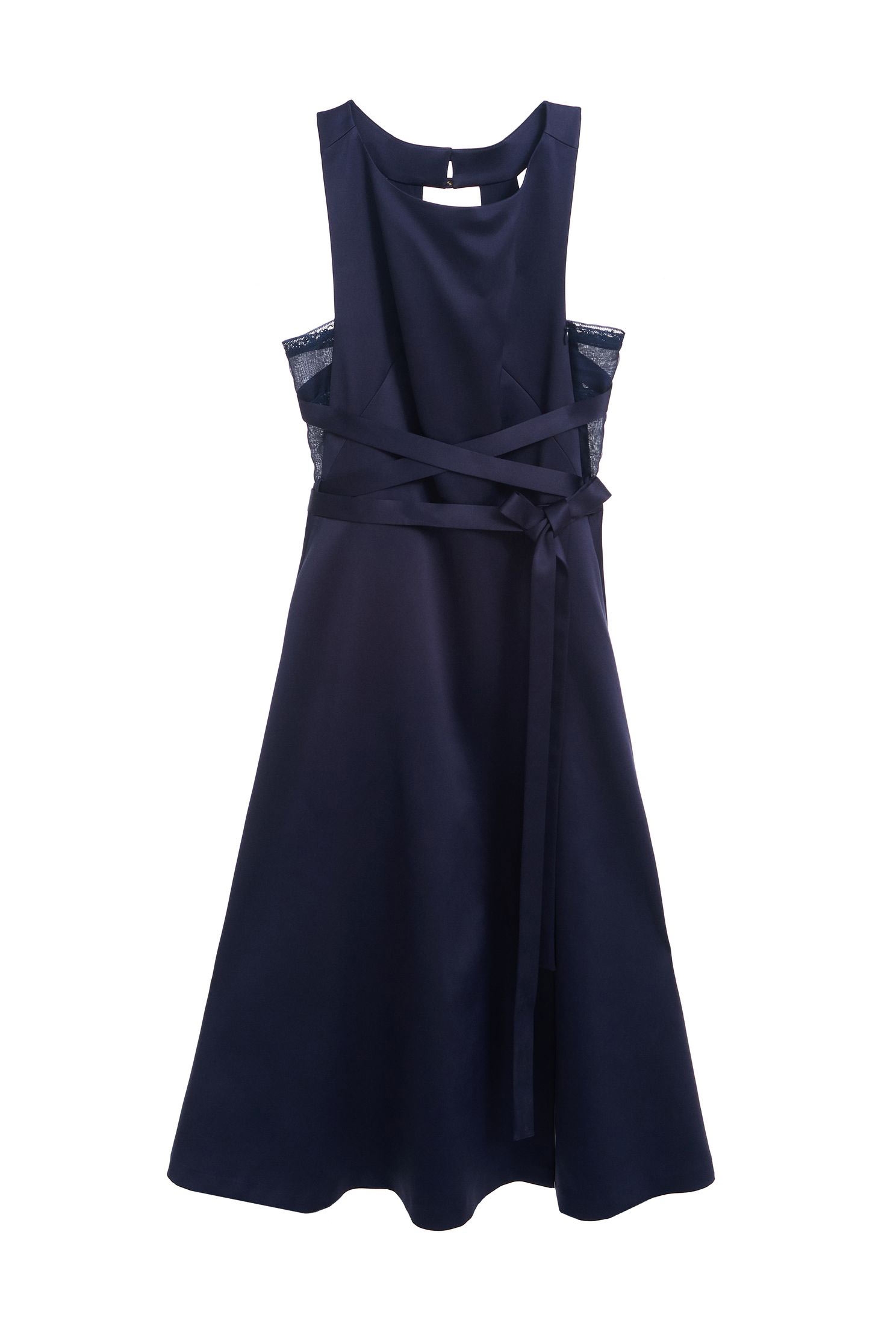 Cross ribbon blue satin dress,Cocktail Dress,無袖洋裝,Evening Wear,Lace,Lace Dress