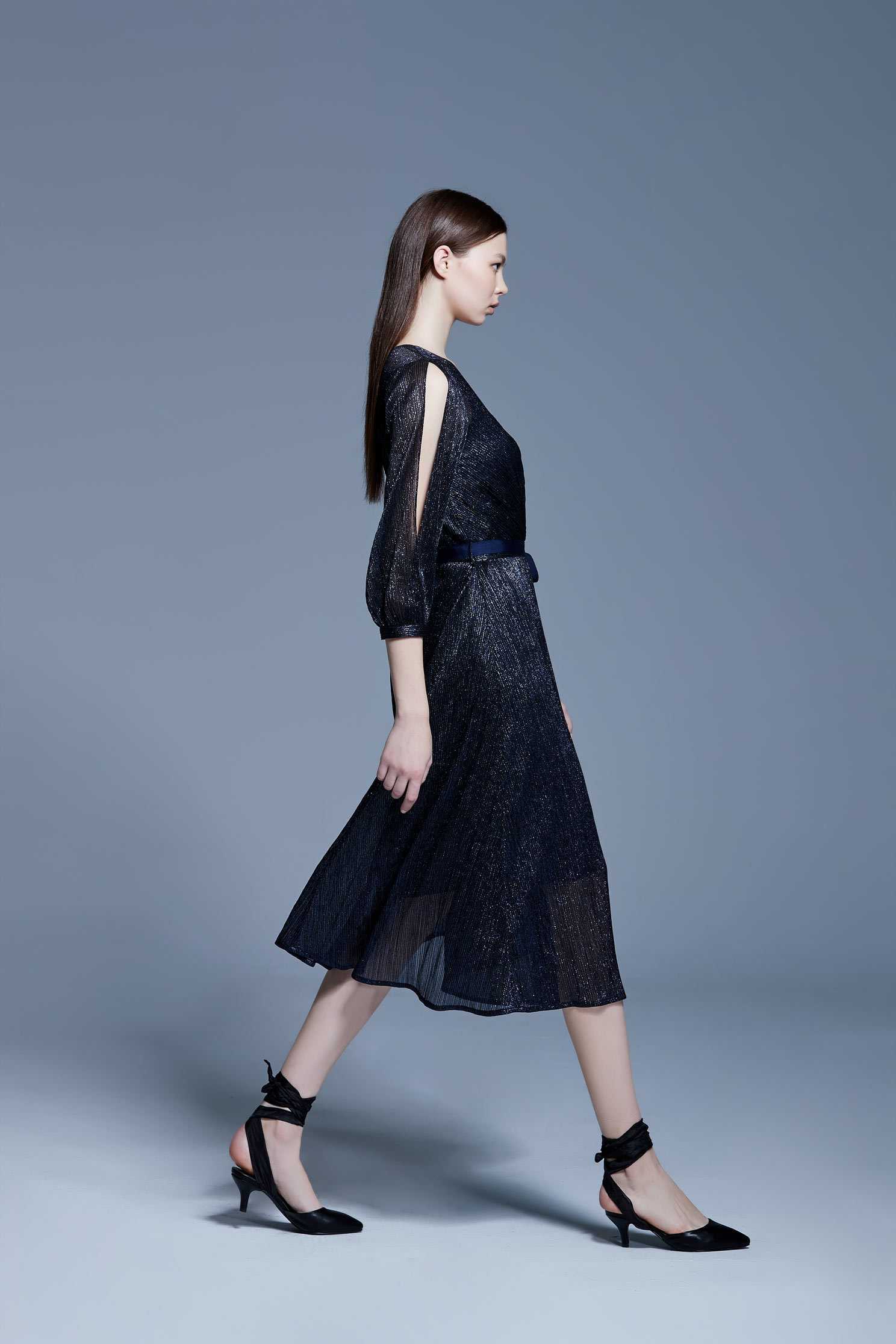 Pleated off-shoulder dress,V-neck dress,Cocktail Dress,Evening Wear,Long dress,長袖洋裝,Black dress