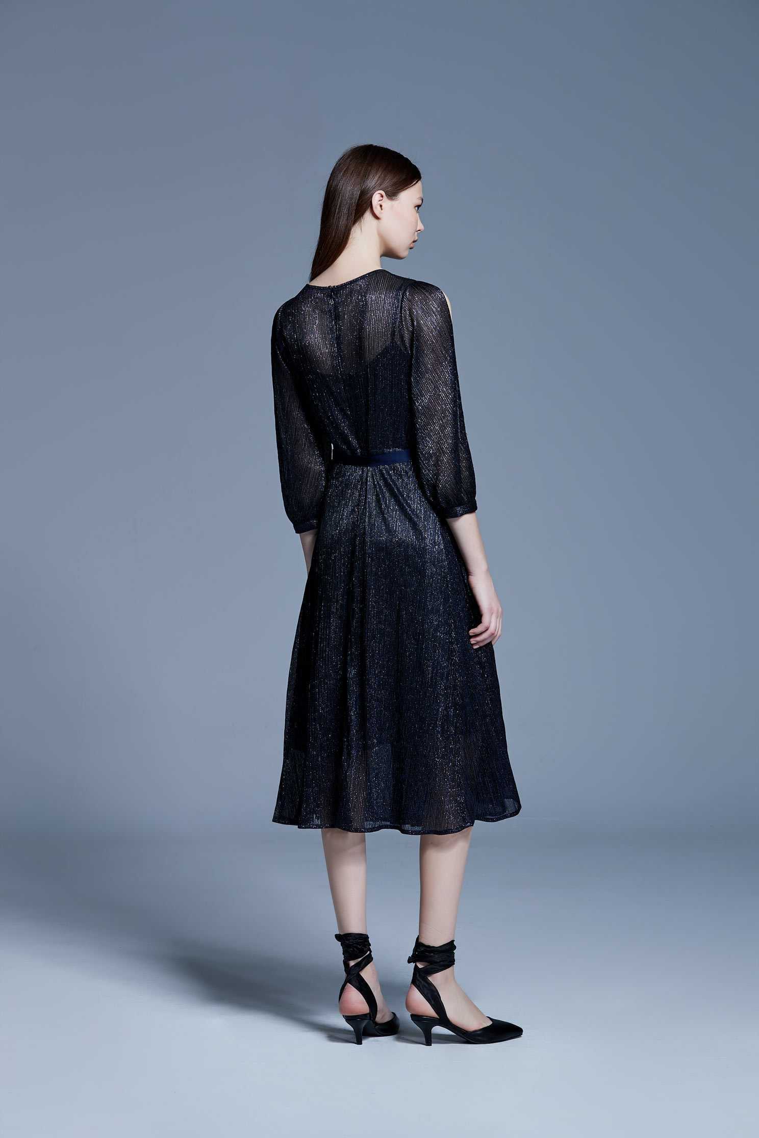 Pleated off-shoulder dress,V-neck dress,Cocktail Dress,Evening Wear,Long dress,長袖洋裝,Black dress