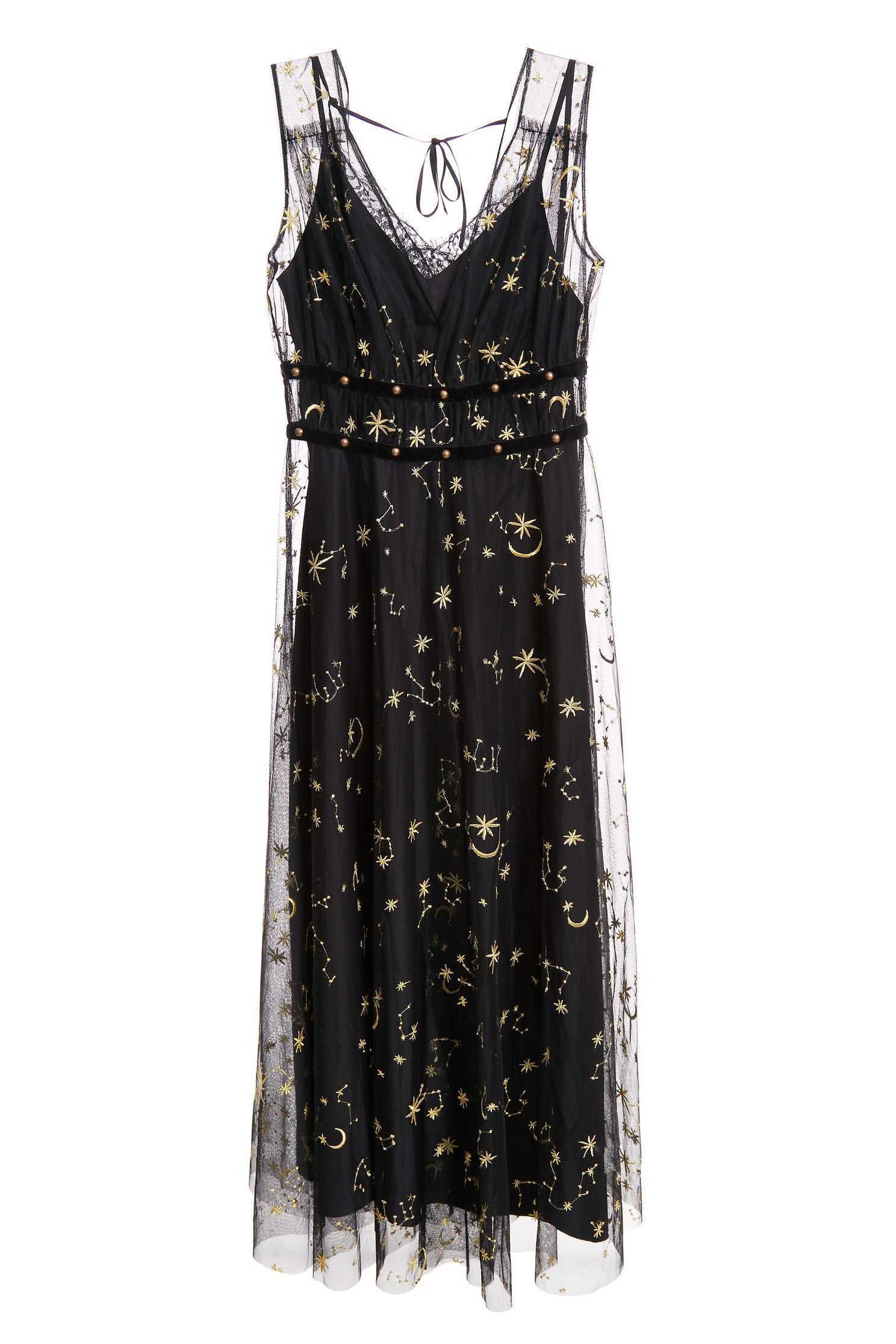 Gold line embroidered dress,V-neck dress,embroidery,刺繡洋裝,Cocktail Dress,無袖洋裝,Evening Wear,embroidered,Black dress