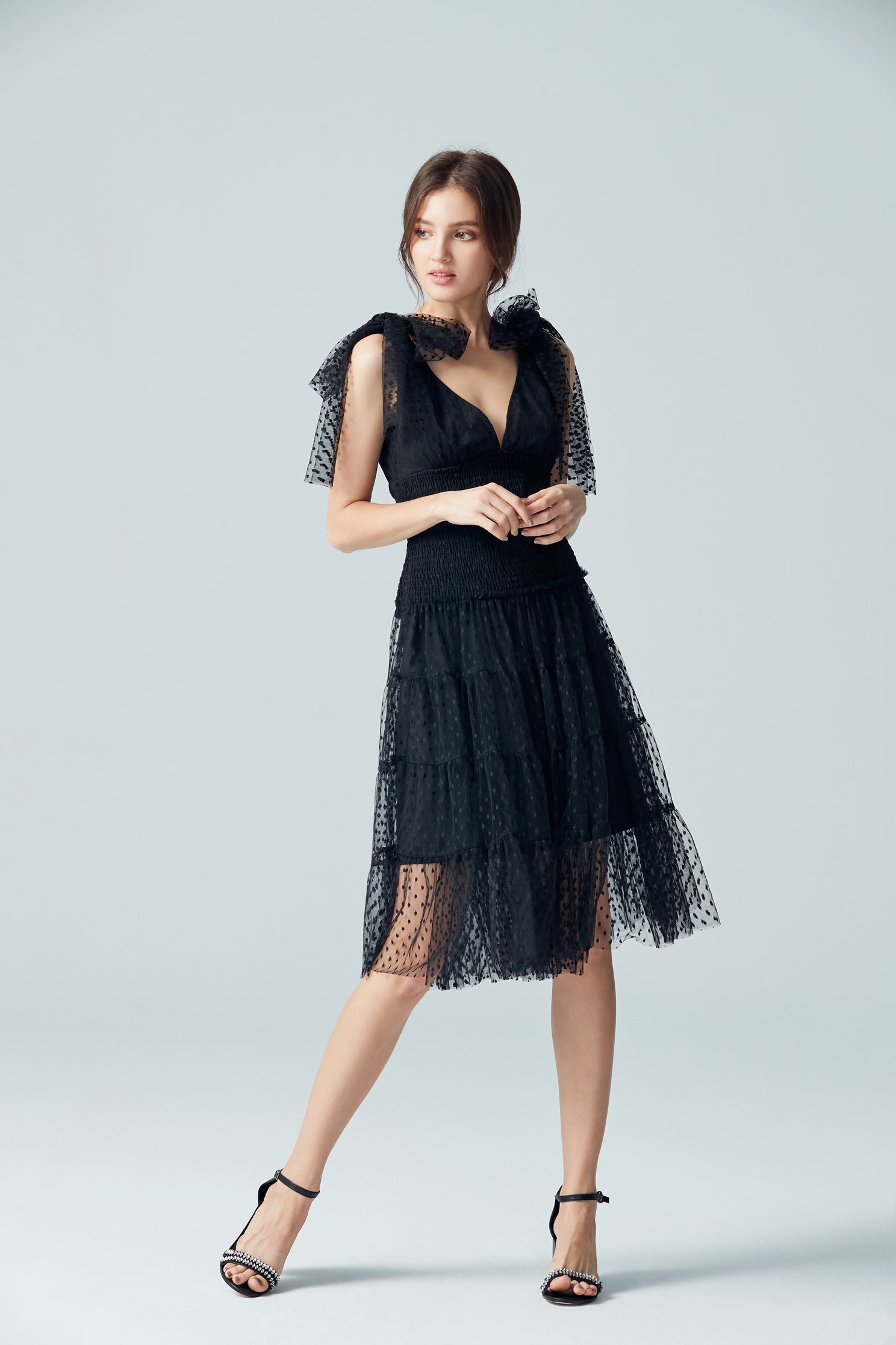 Retro and gorgeous dress,V-neck dress,Cocktail Dress,無袖洋裝,Evening Wear,Black dress