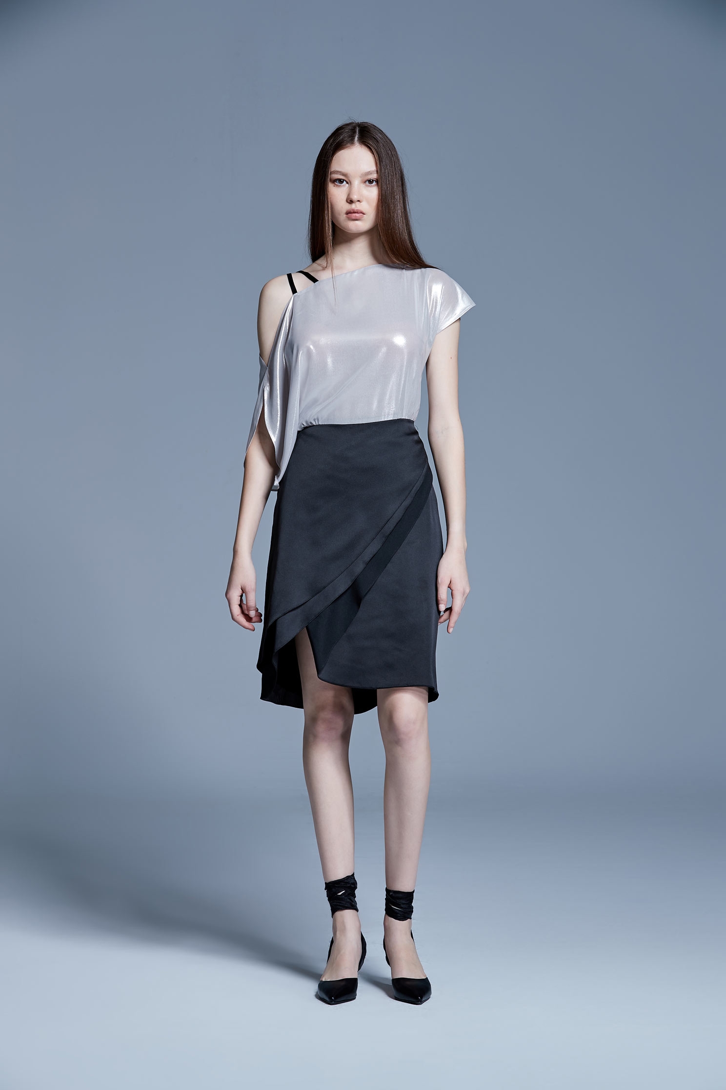 Silver satin stitching one-shoulder short ocean,cocktaildress,eveningwear