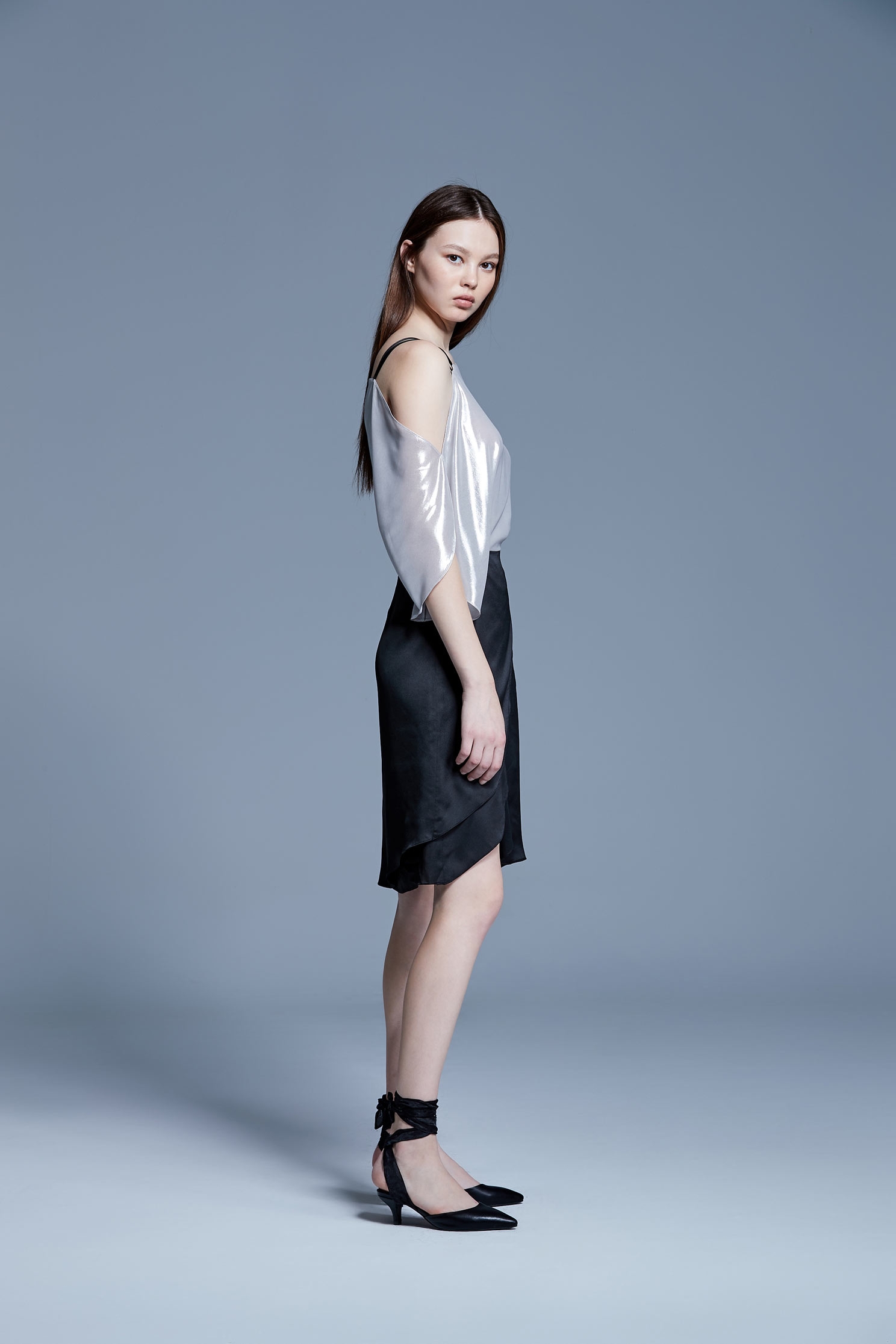 Silver satin stitching one-shoulder short ocean,cocktaildress,eveningwear
