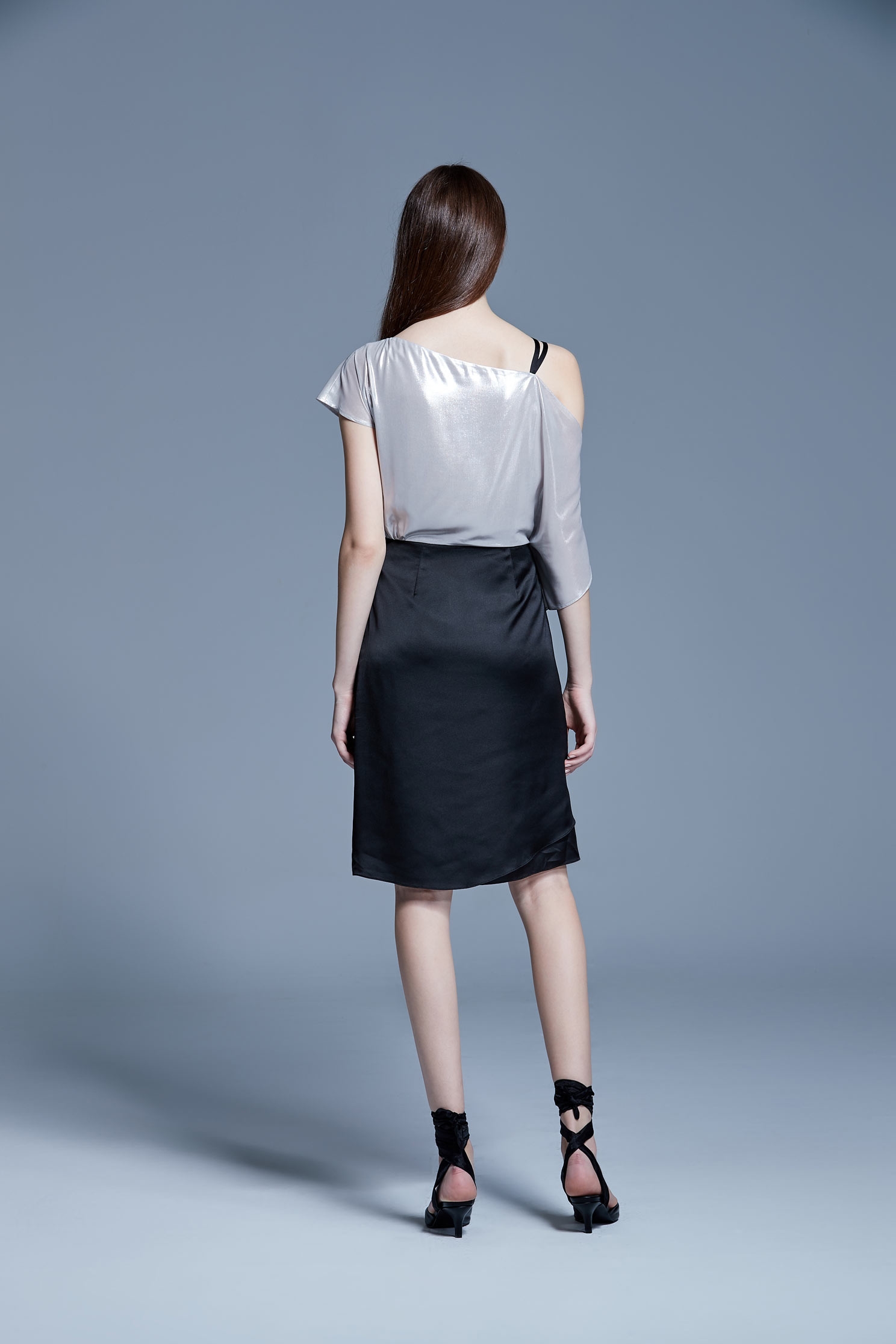 Silver satin stitching one-shoulder short ocean,cocktaildress,eveningwear