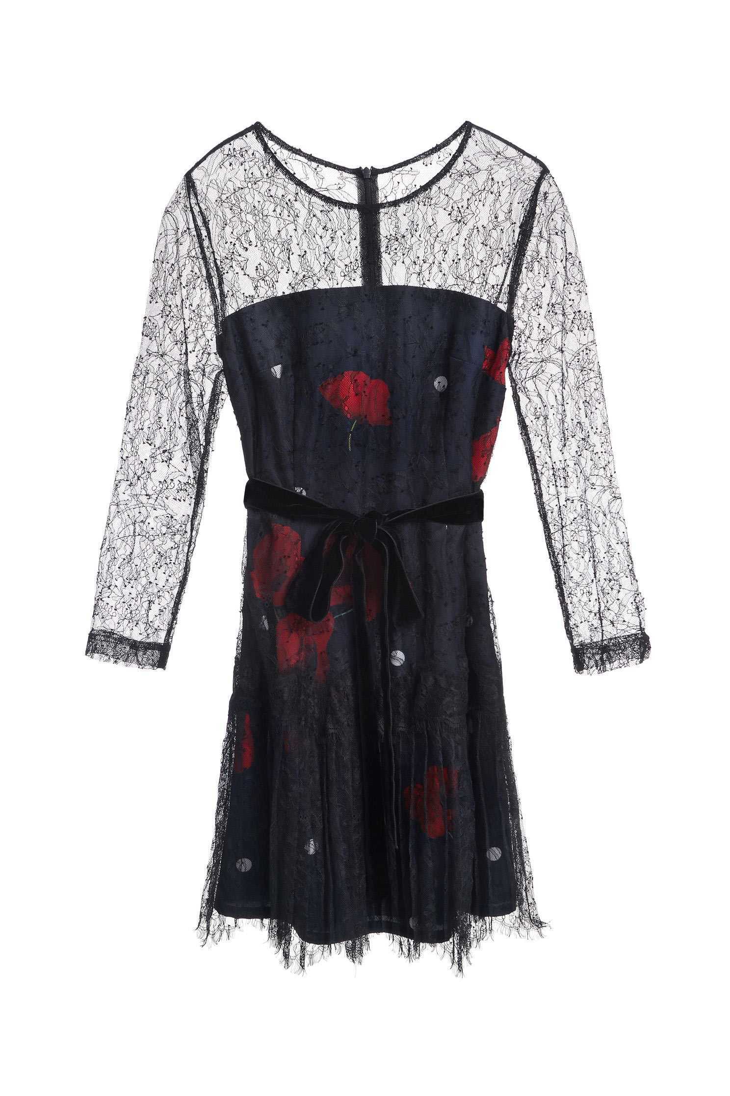 Net yarn stitching printed dress,印花洋裝,Cocktail Dress,Evening Wear,Mesh,透膚洋裝,Black dress