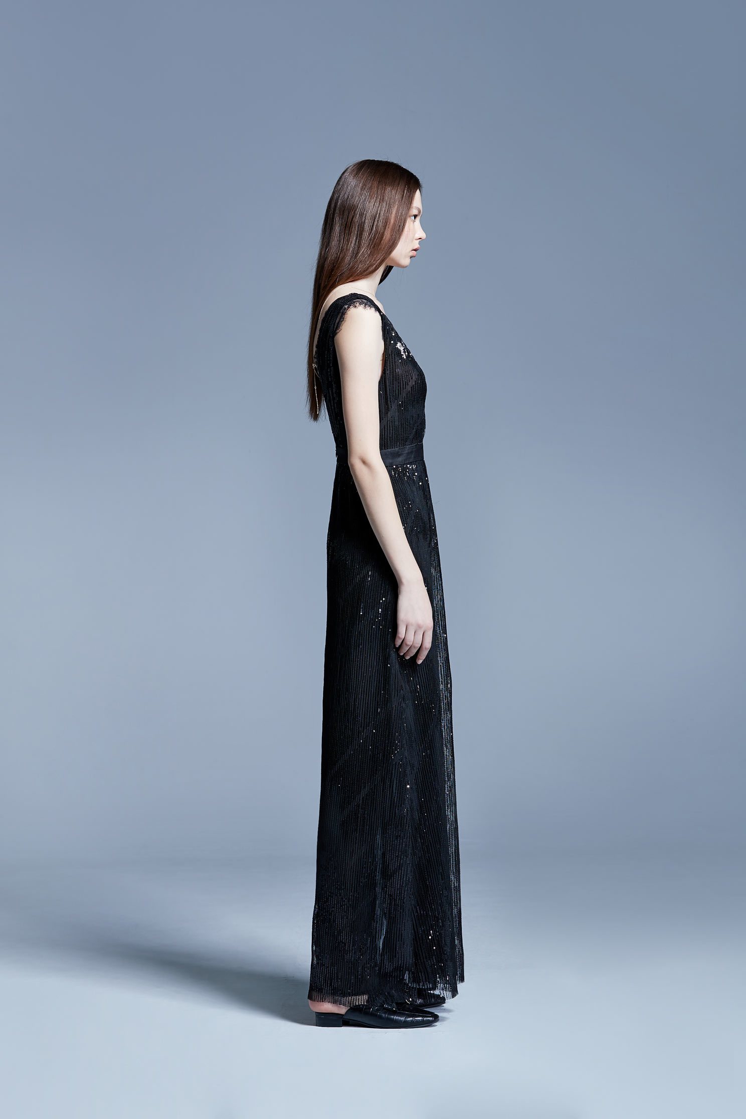 Black sequinlace gown,V-neck dress,Cocktail Dress,無袖洋裝,Evening Wear,Lace,Lace Dress,Long dress,Black dress