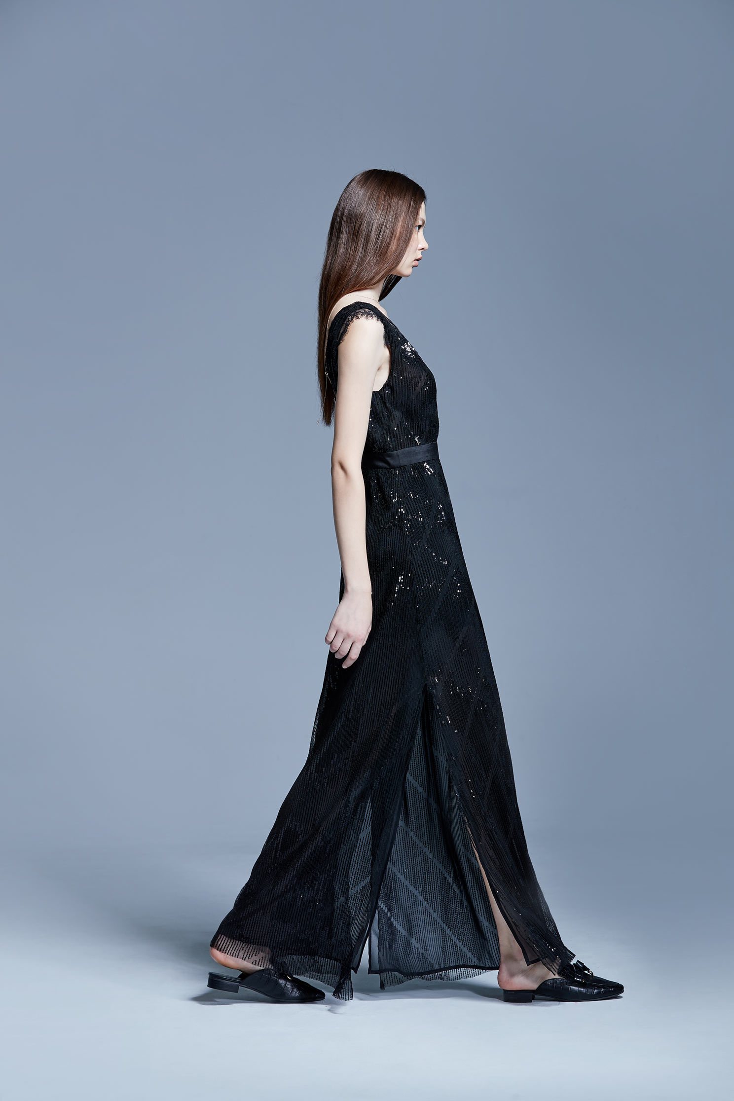 Black sequinlace gown,V-neck dress,Cocktail Dress,無袖洋裝,Evening Wear,Lace,Lace Dress,Long dress,Black dress