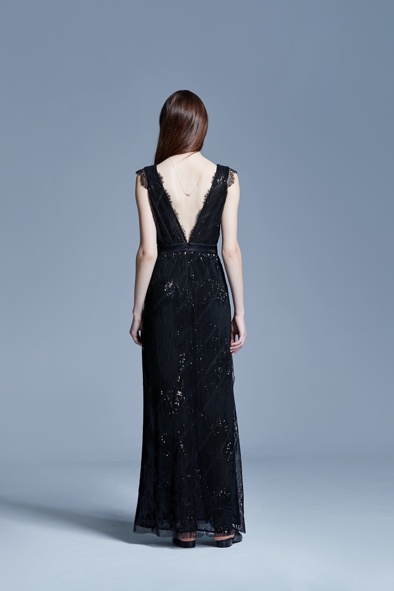 Black sequinlace gown,V-neck dress,Cocktail Dress,無袖洋裝,Evening Wear,Lace,Lace Dress,Long dress,Black dress