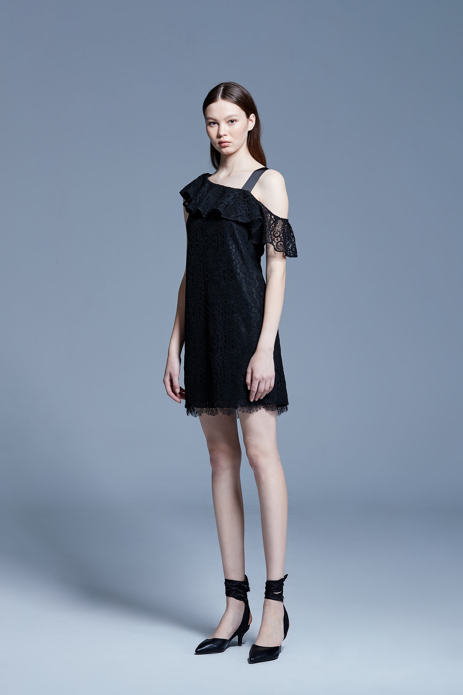 Lotus collar lace dress,Cocktail Dress,Evening Wear,Lace,Lace Dress,Black dress