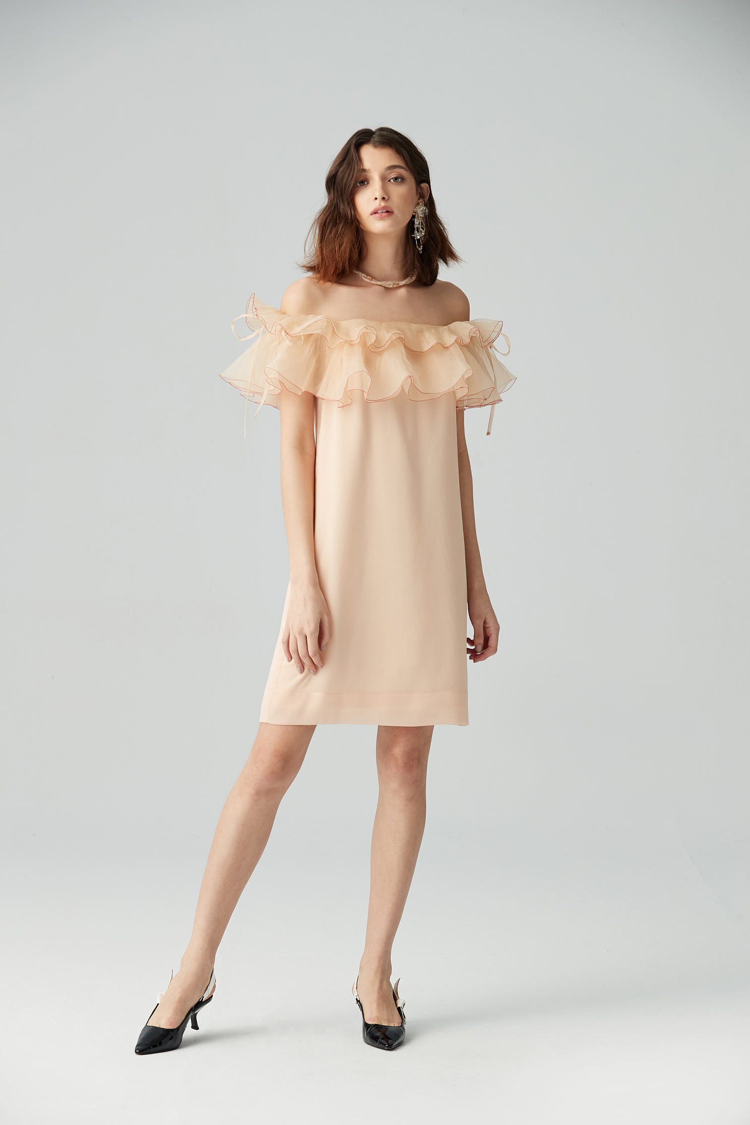 Off-the-shoulder gorgeous dress,boatneckdress,shortsleevedress