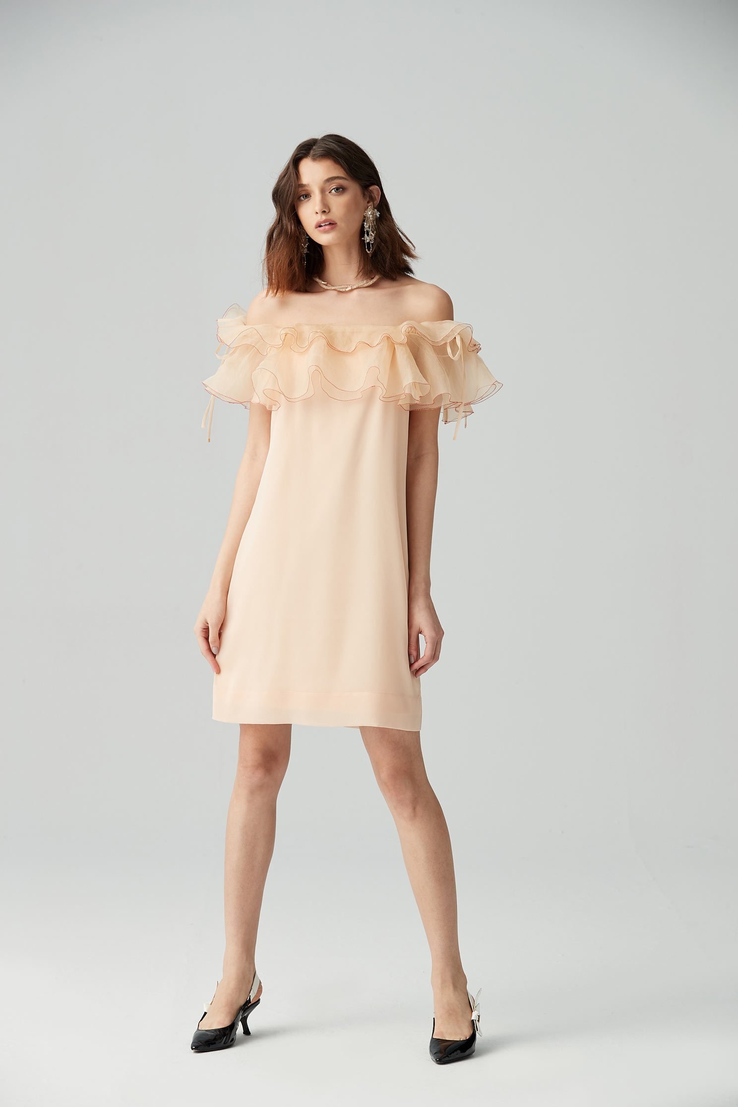 Off-the-shoulder gorgeous dress,boatneckdress,shortsleevedress