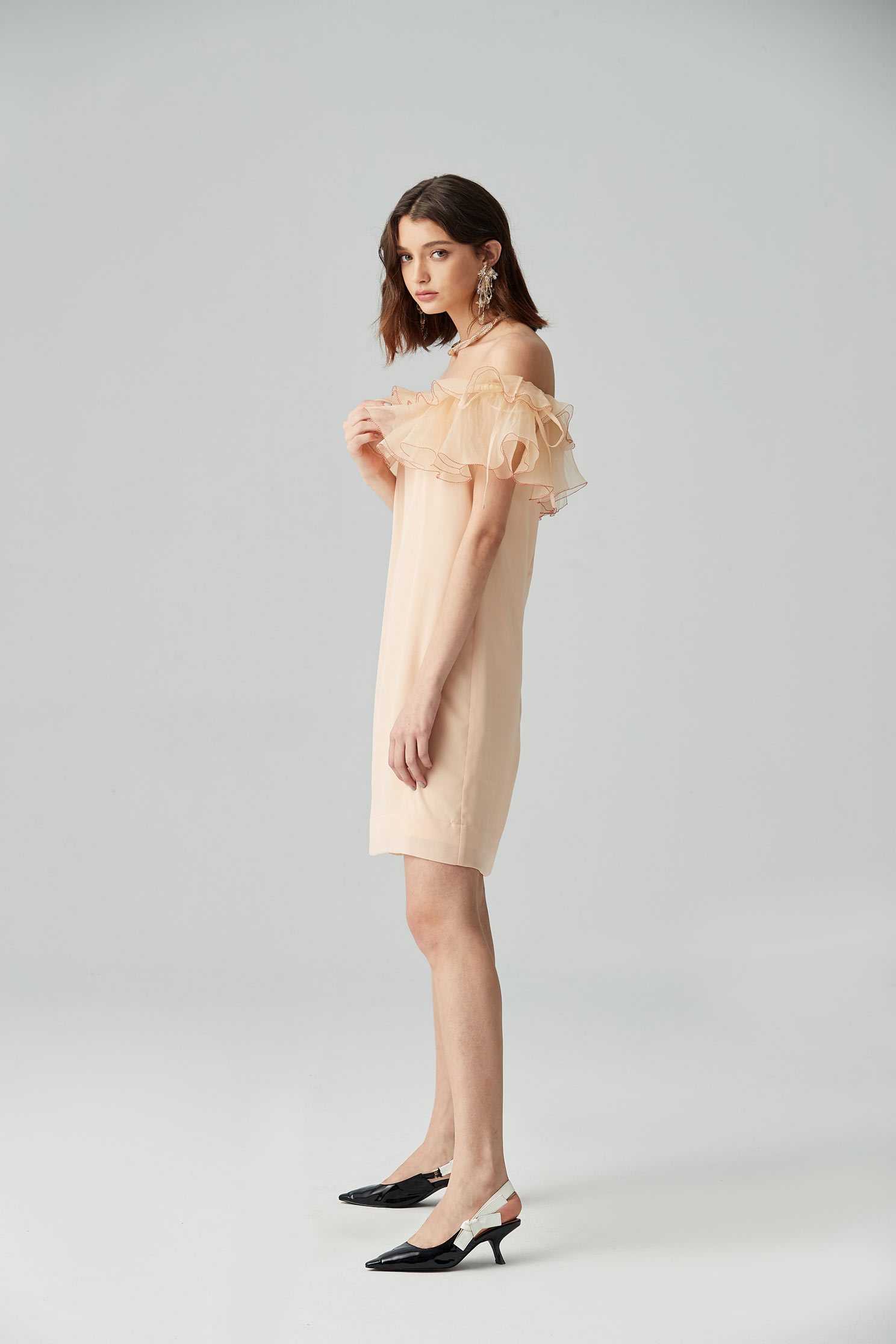 Off-the-shoulder gorgeous dress,boatneckdress,shortsleevedress