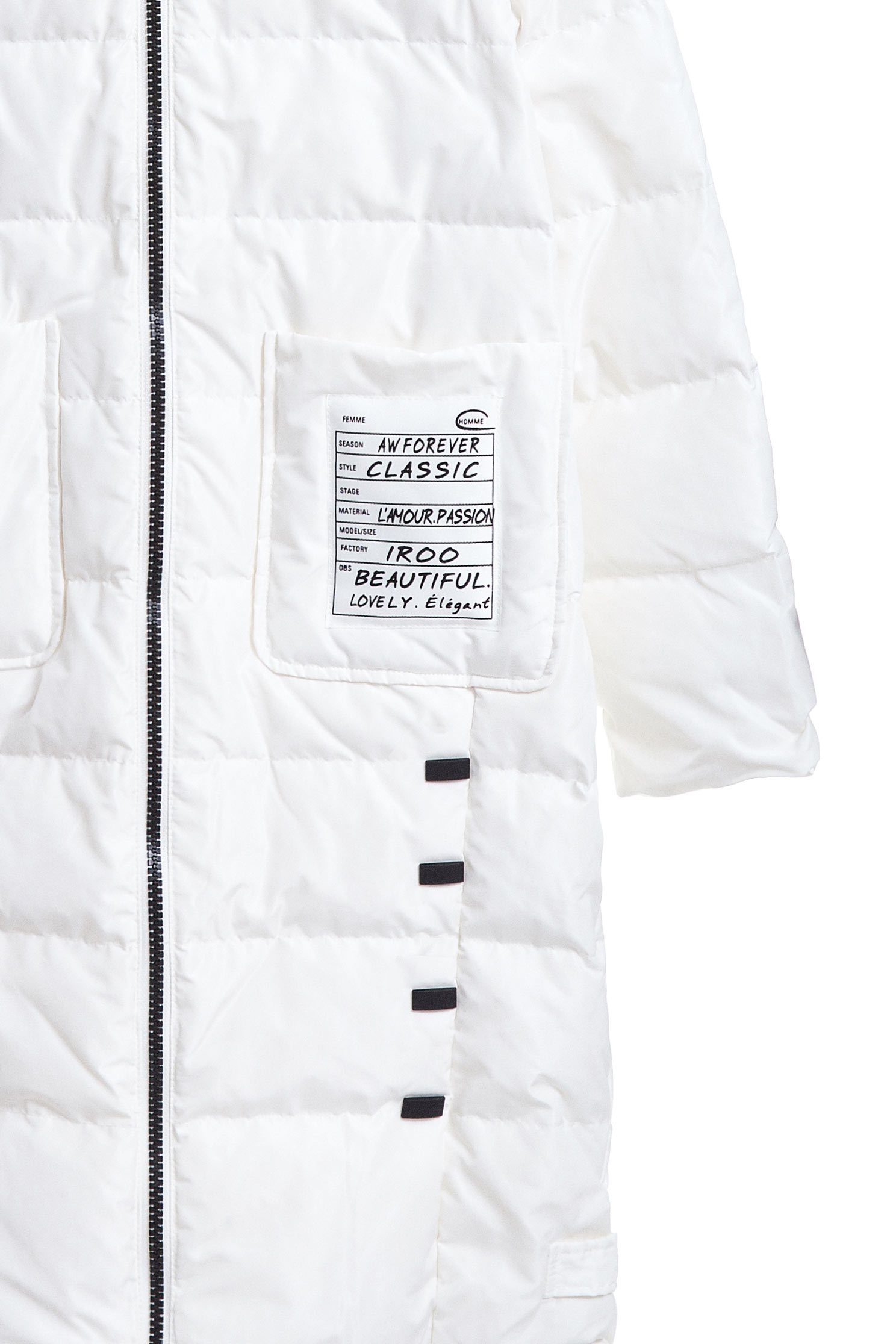 fur trim mid-length down coat,outerwear,whiteouterwear,hoodiejacket,longcoat,longsleeveouterwear
