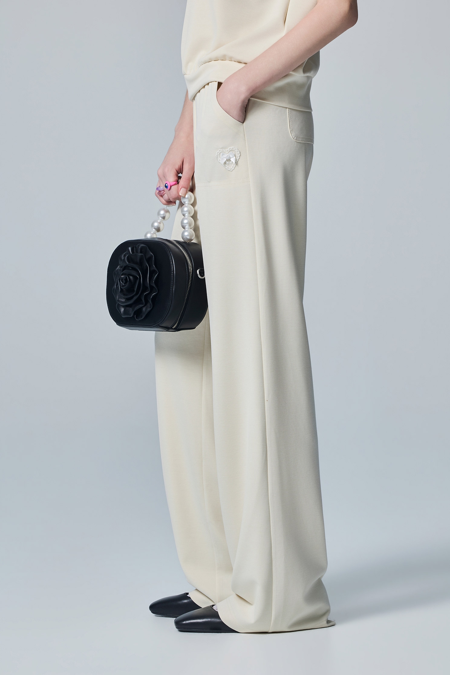 極簡靜謐灰休閒寬腿褲Casual Wide Leg Pants,寬褲,秋冬穿搭,蕾絲,褲子