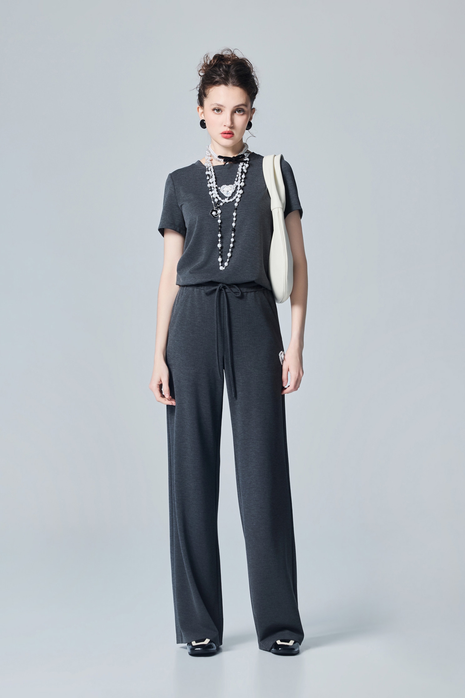 極簡靜謐灰休閒寬腿褲Casual Wide Leg Pants,寬褲,秋冬穿搭,蕾絲,褲子