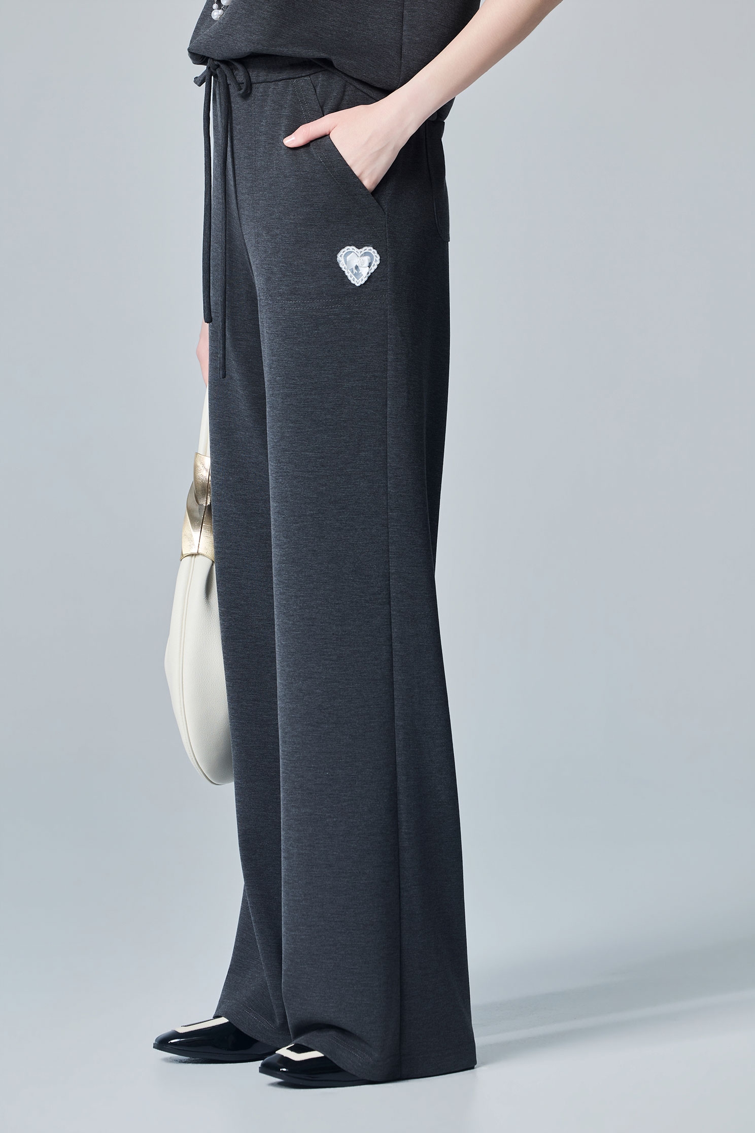 極簡靜謐灰休閒寬腿褲Casual Wide Leg Pants,寬褲,秋冬穿搭,蕾絲,褲子