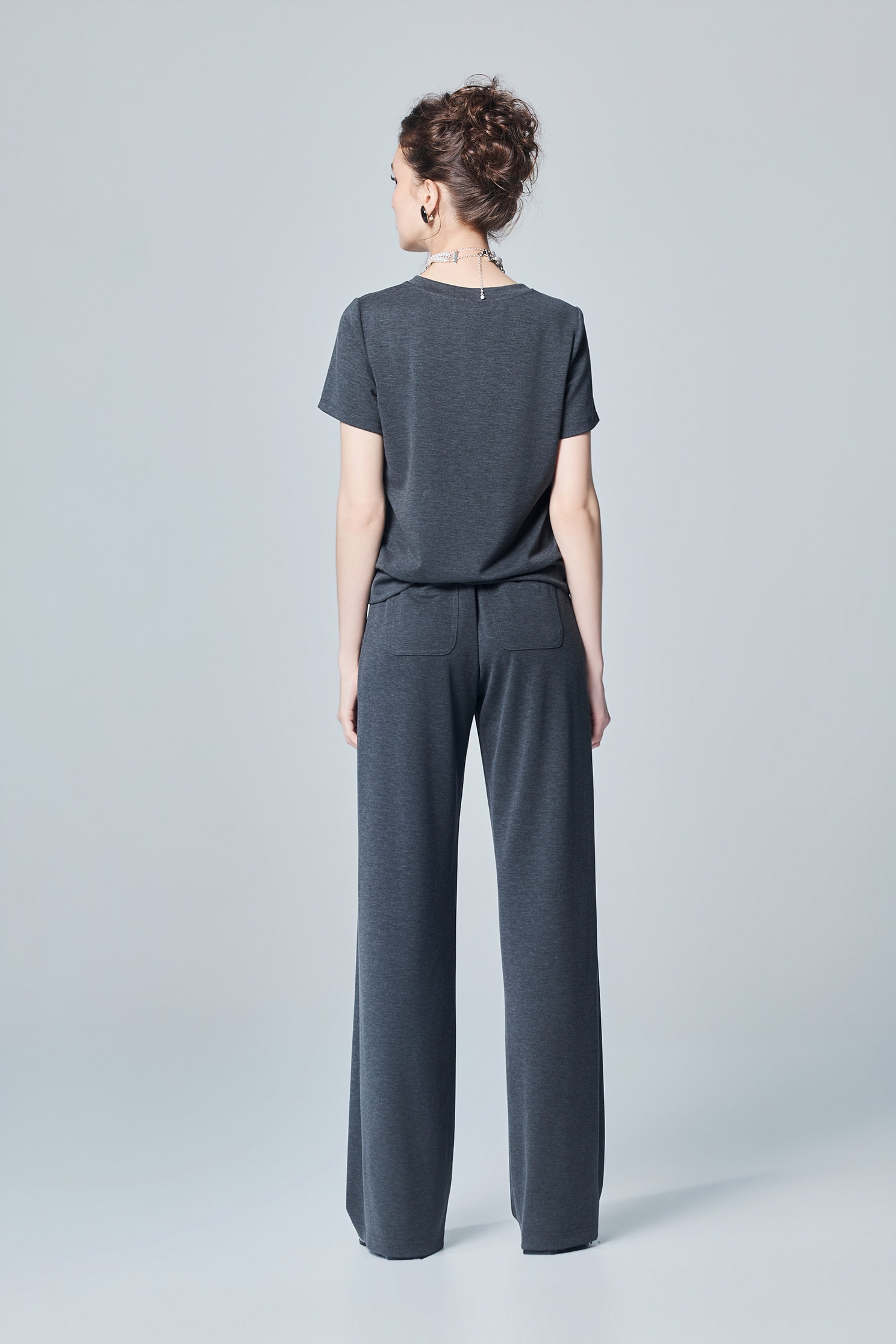 極簡靜謐灰休閒寬腿褲Casual Wide Leg Pants,寬褲,秋冬穿搭,蕾絲,褲子