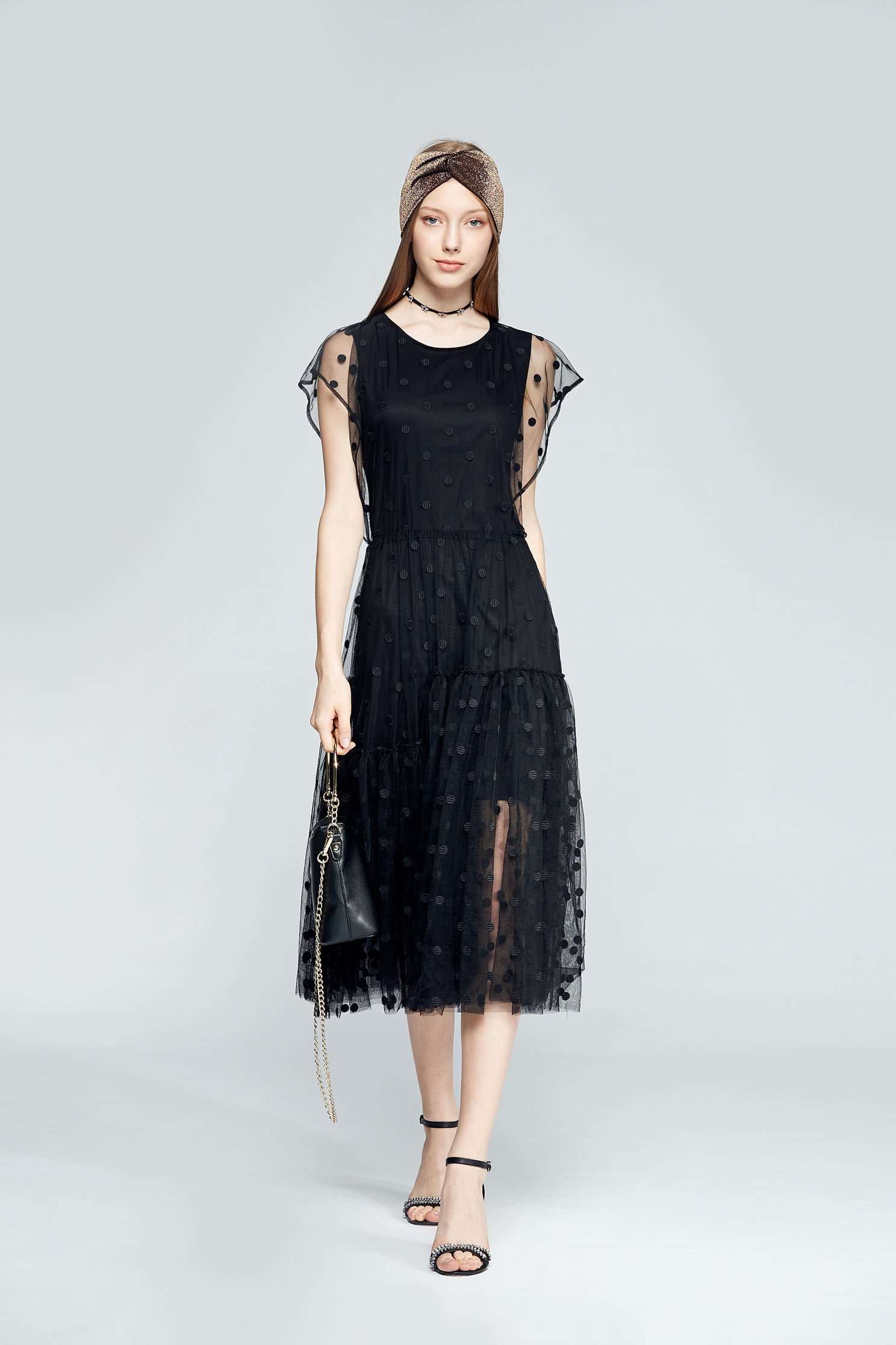 Poka dot design dress,sleevelessdress,cotton,perspectivedress,blackdress