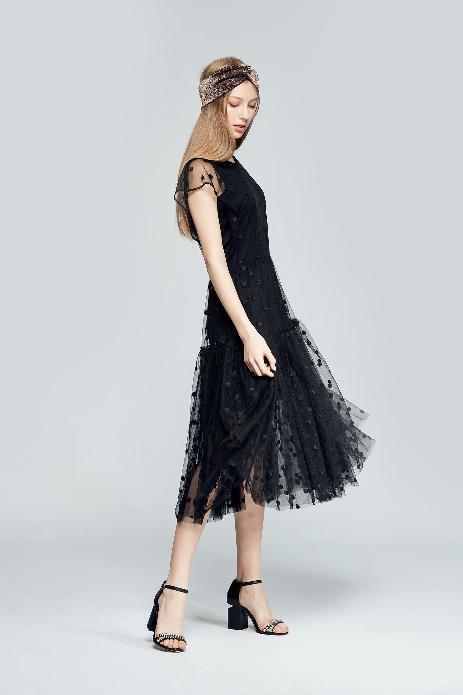 Poka dot design dress,sleevelessdress,cotton,perspectivedress,blackdress