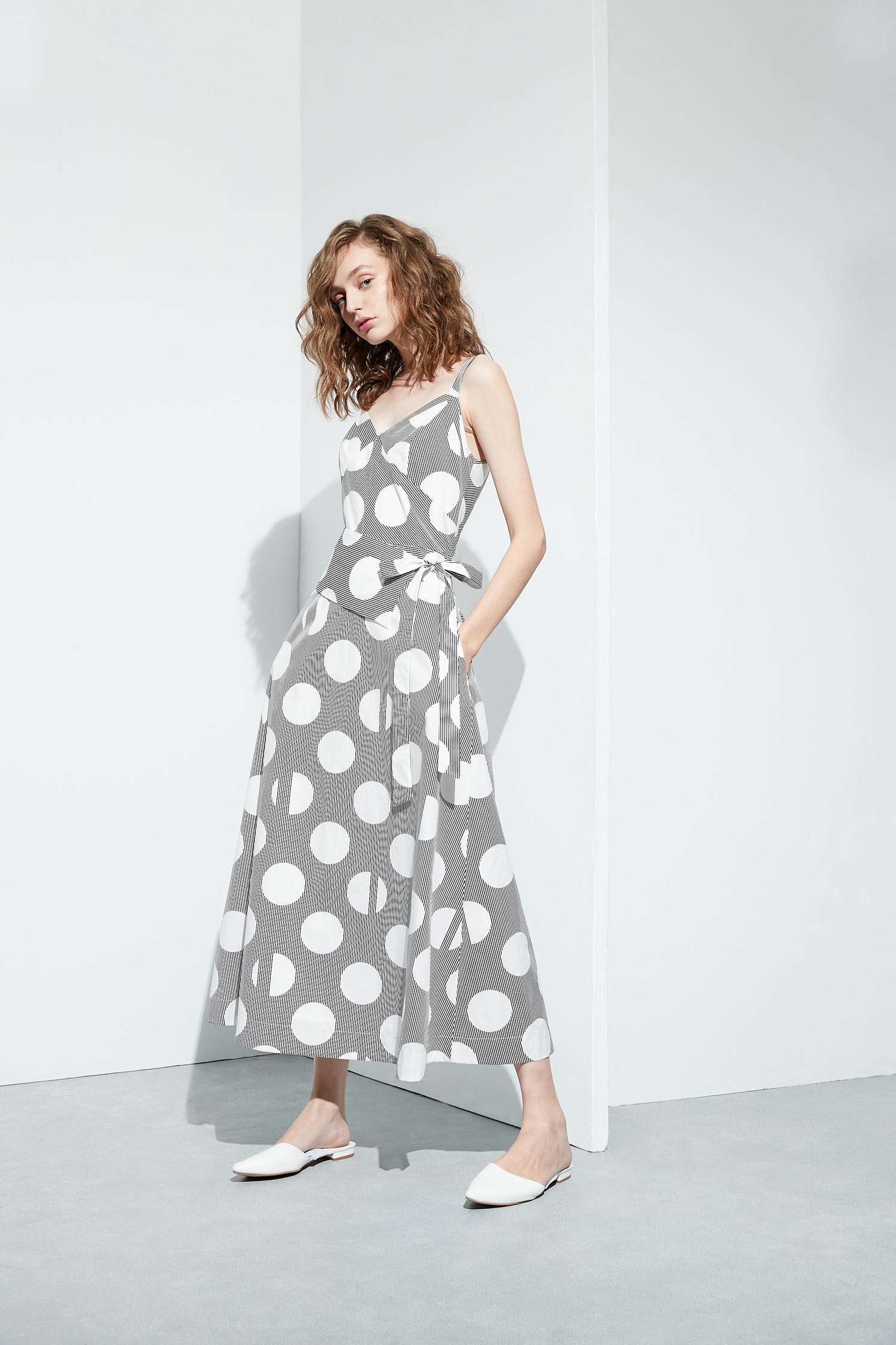 Polka dots slip dress,casualdress,sleevelessdress,spaghettistrapdress