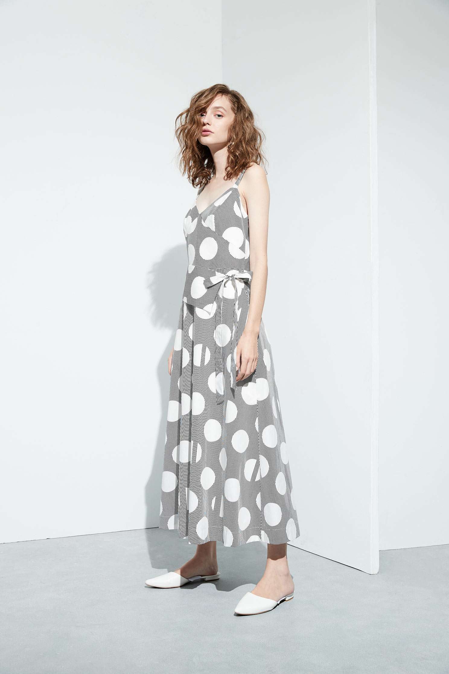 Polka dots slip dress,casualdress,sleevelessdress,spaghettistrapdress