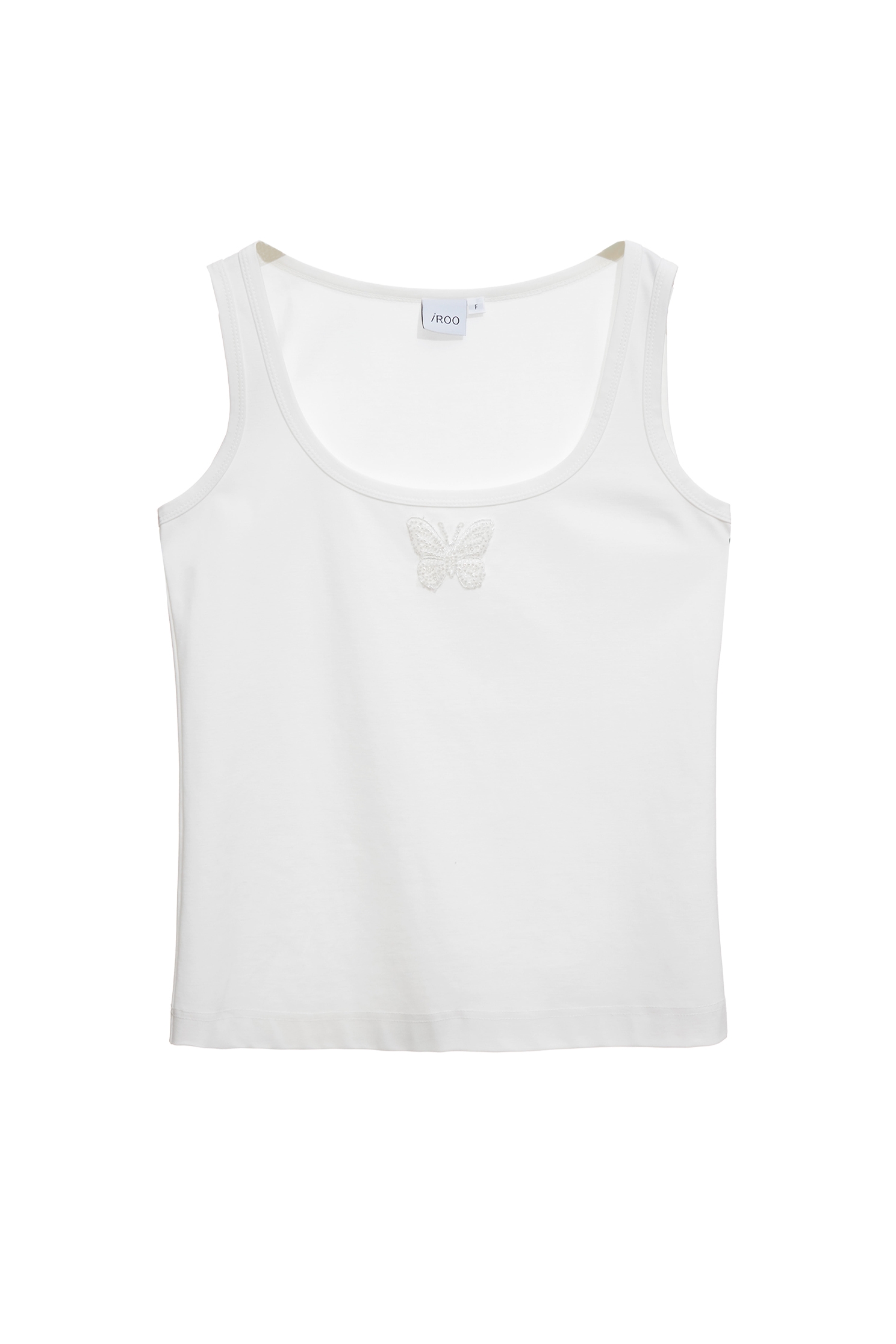 極簡綴珠飾T恤背心Beaded Butterfly Detail Tank Top,一般背心,白色背心,秋冬穿搭,背心
