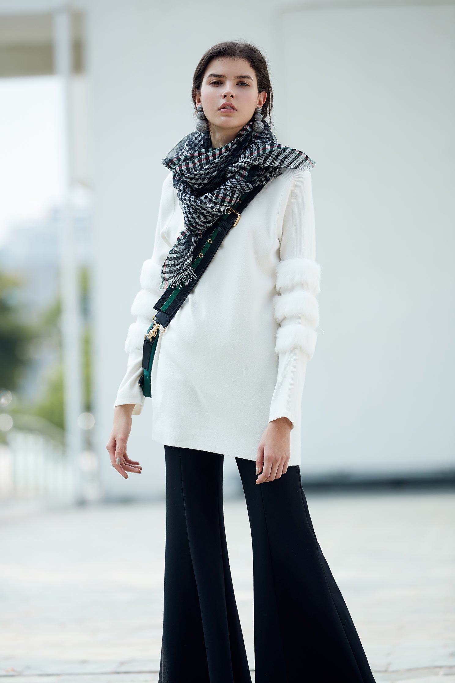 Different material stitching knit long-sleeved tops,top,whitetop,knitting,knittedtop,knittedtop,longsleevetop