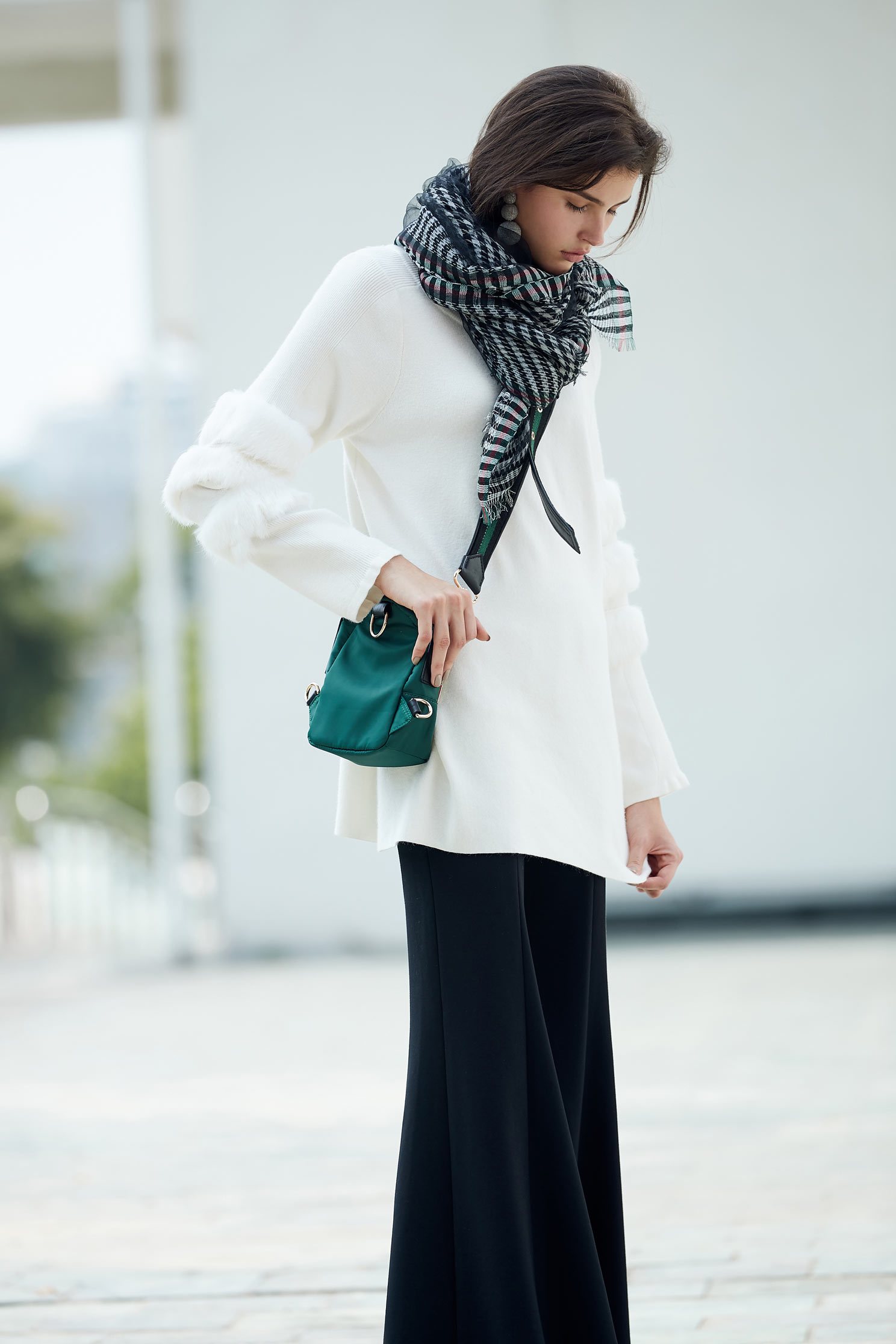 Different material stitching knit long-sleeved tops,top,whitetop,knitting,knittedtop,knittedtop,longsleevetop