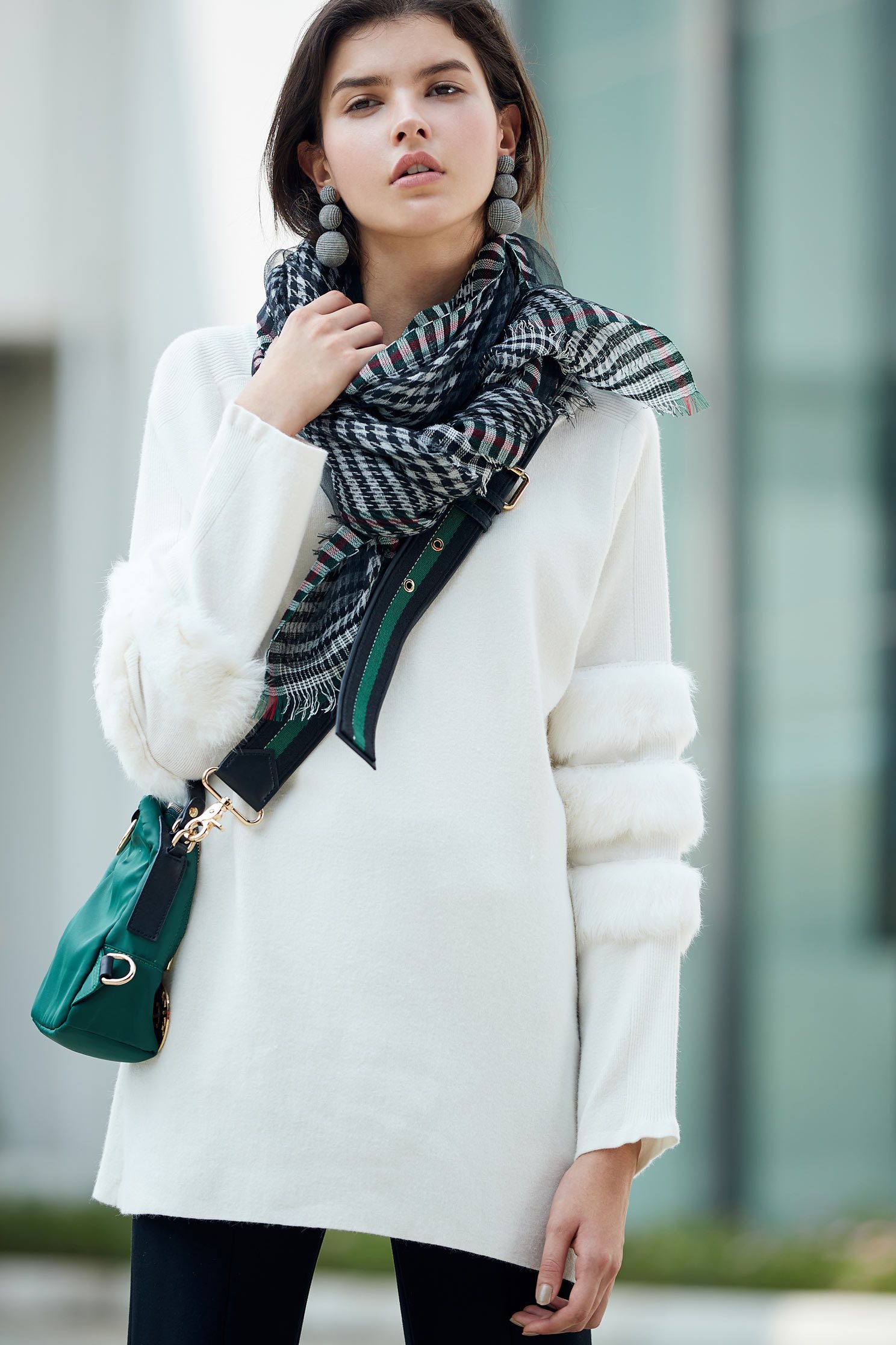 Different material stitching knit long-sleeved tops,top,whitetop,knitting,knittedtop,knittedtop,longsleevetop