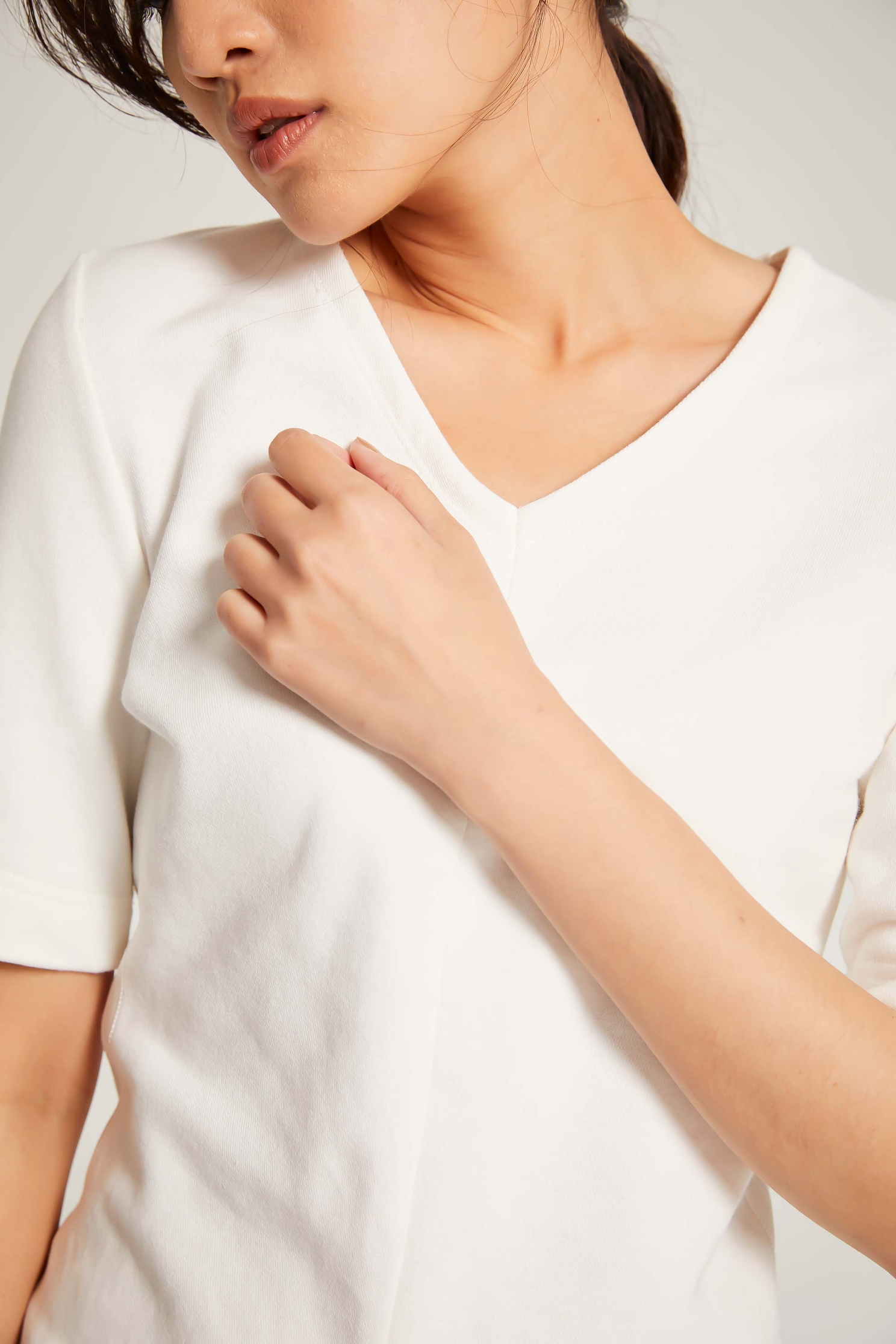 V-type cotton top,v-necktop,top,whitetop,shortsleevetop,longsleevetop