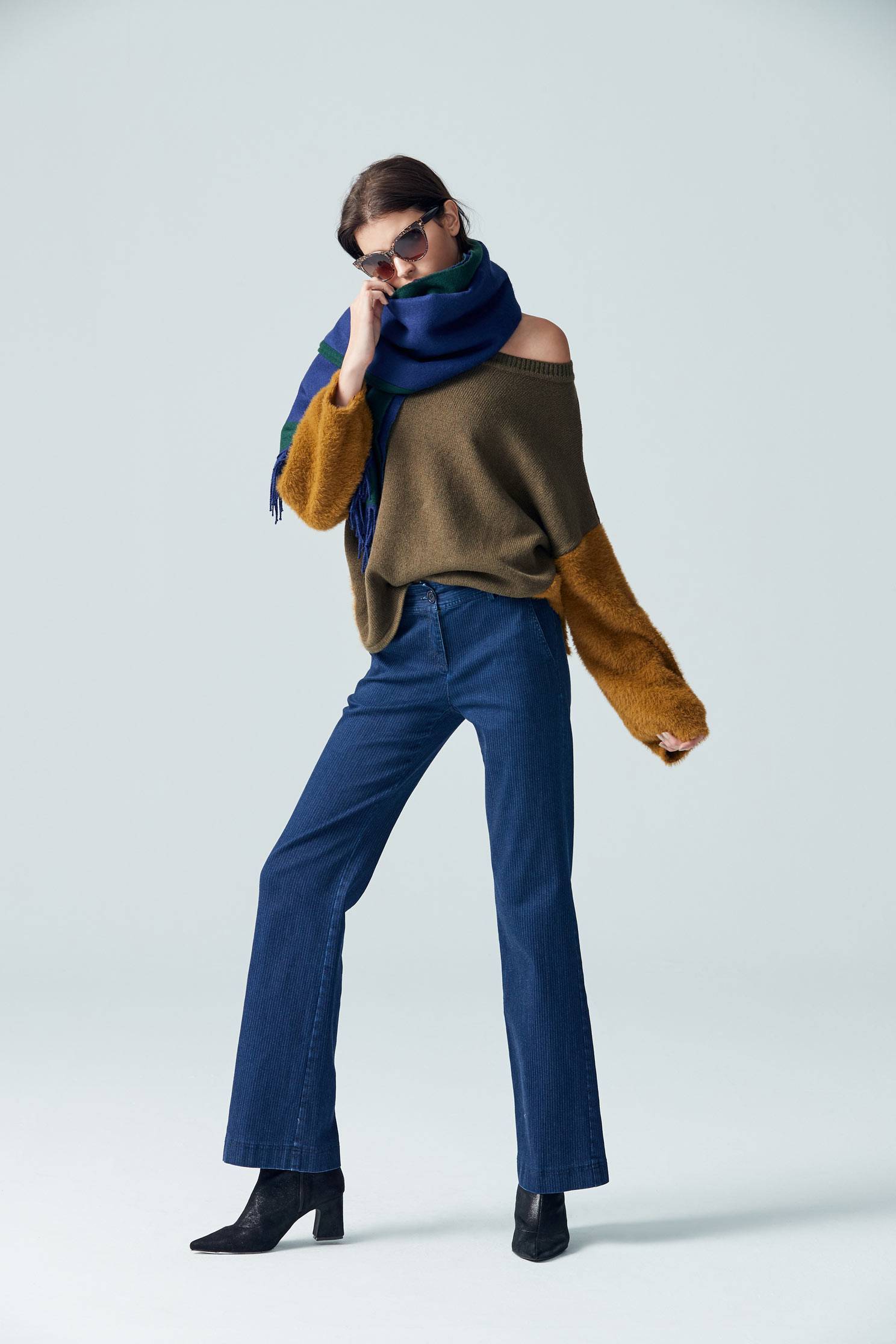 Stitching fashion top,top,roundnecktop,longsleevetop