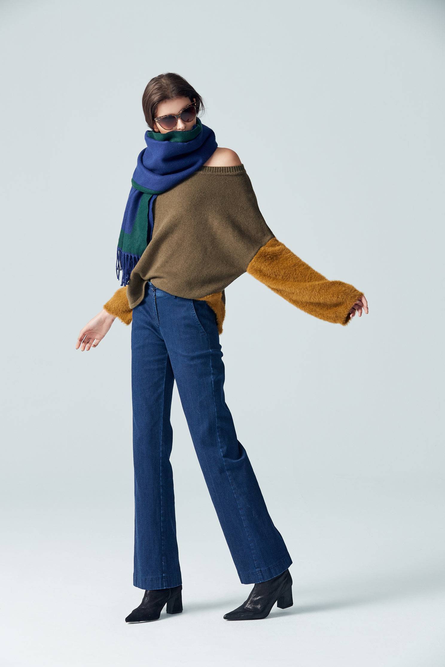 Stitching fashion top,top,roundnecktop,longsleevetop