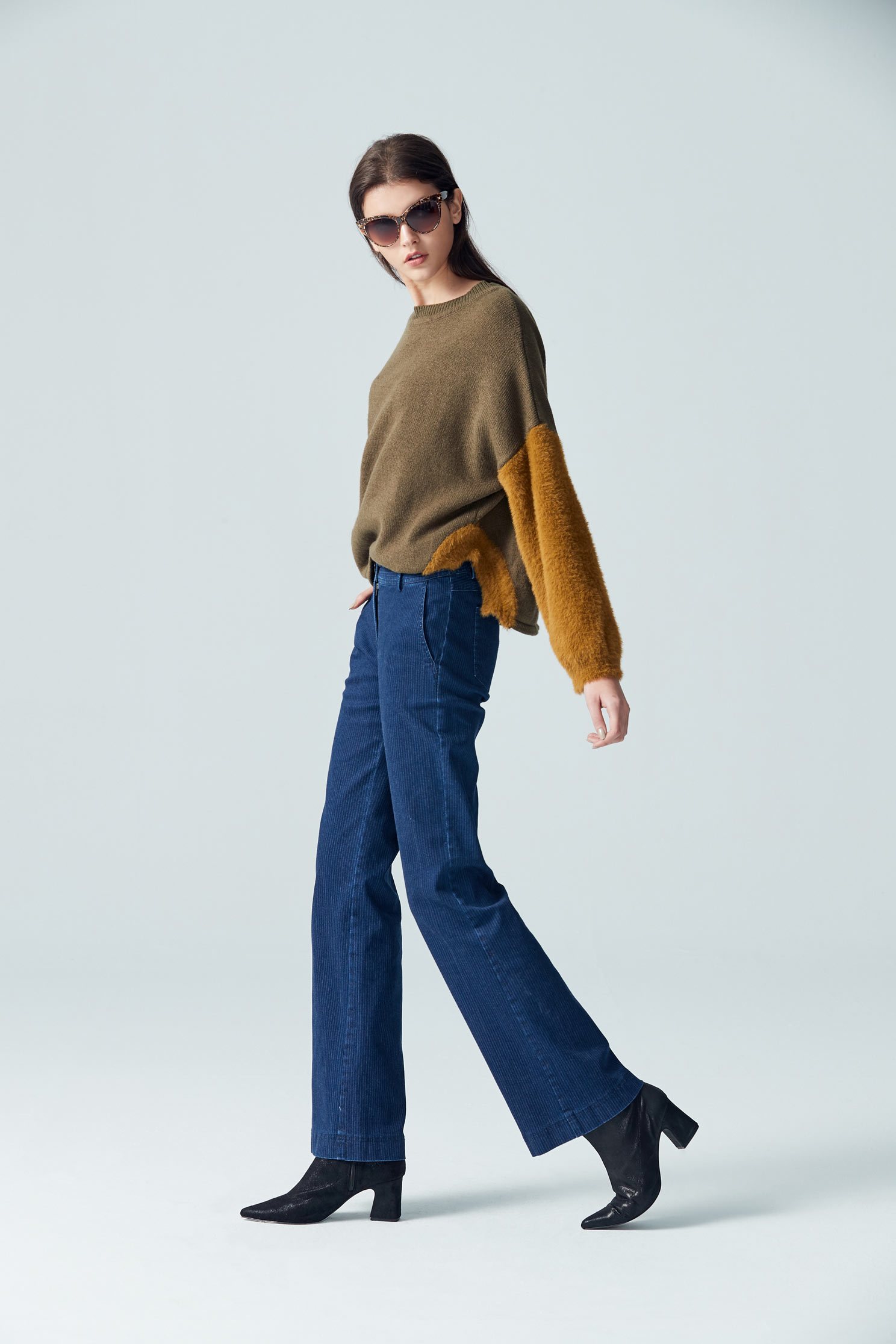 Stitching fashion top,top,roundnecktop,longsleevetop