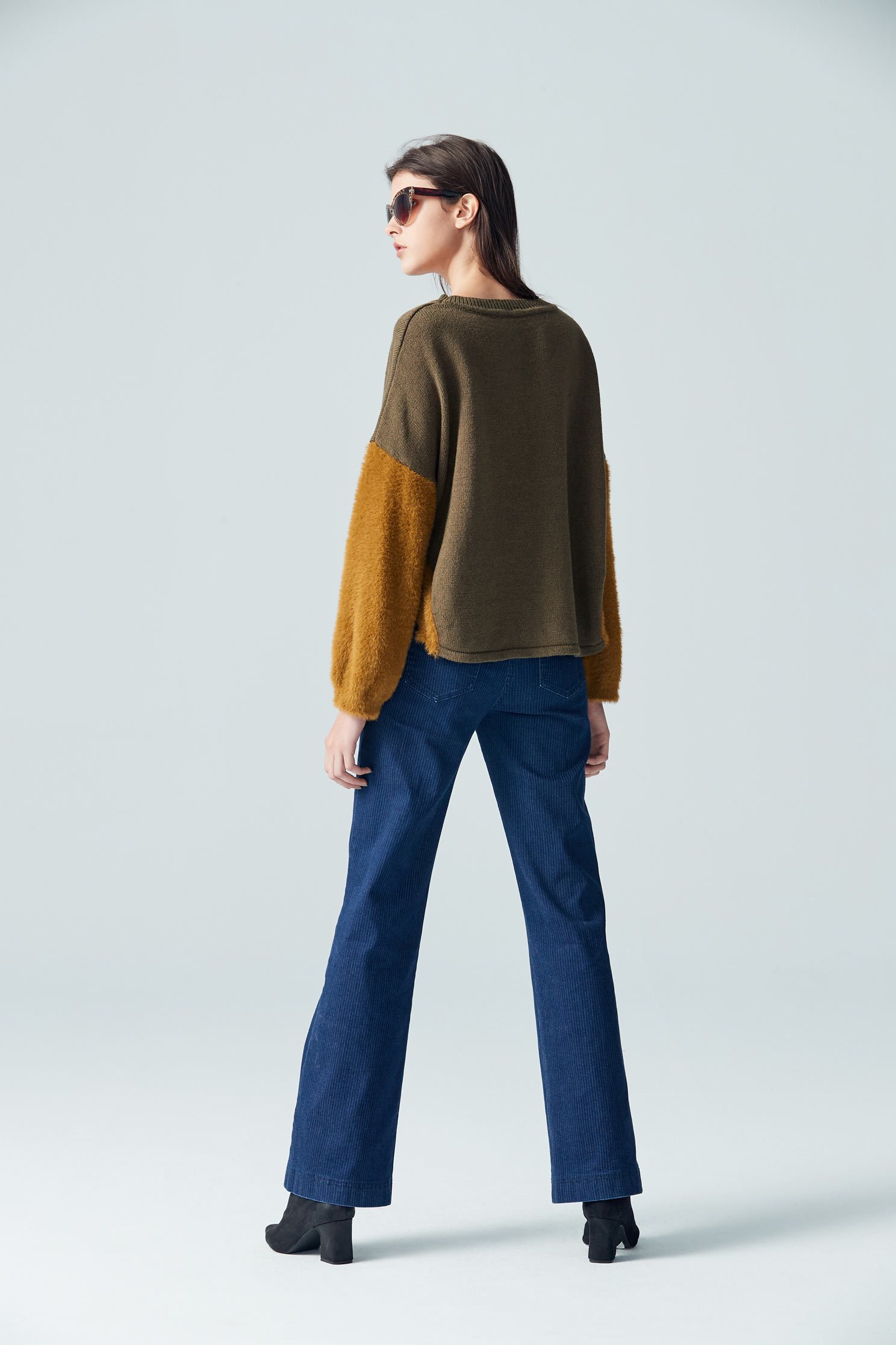 Stitching fashion top,top,roundnecktop,longsleevetop
